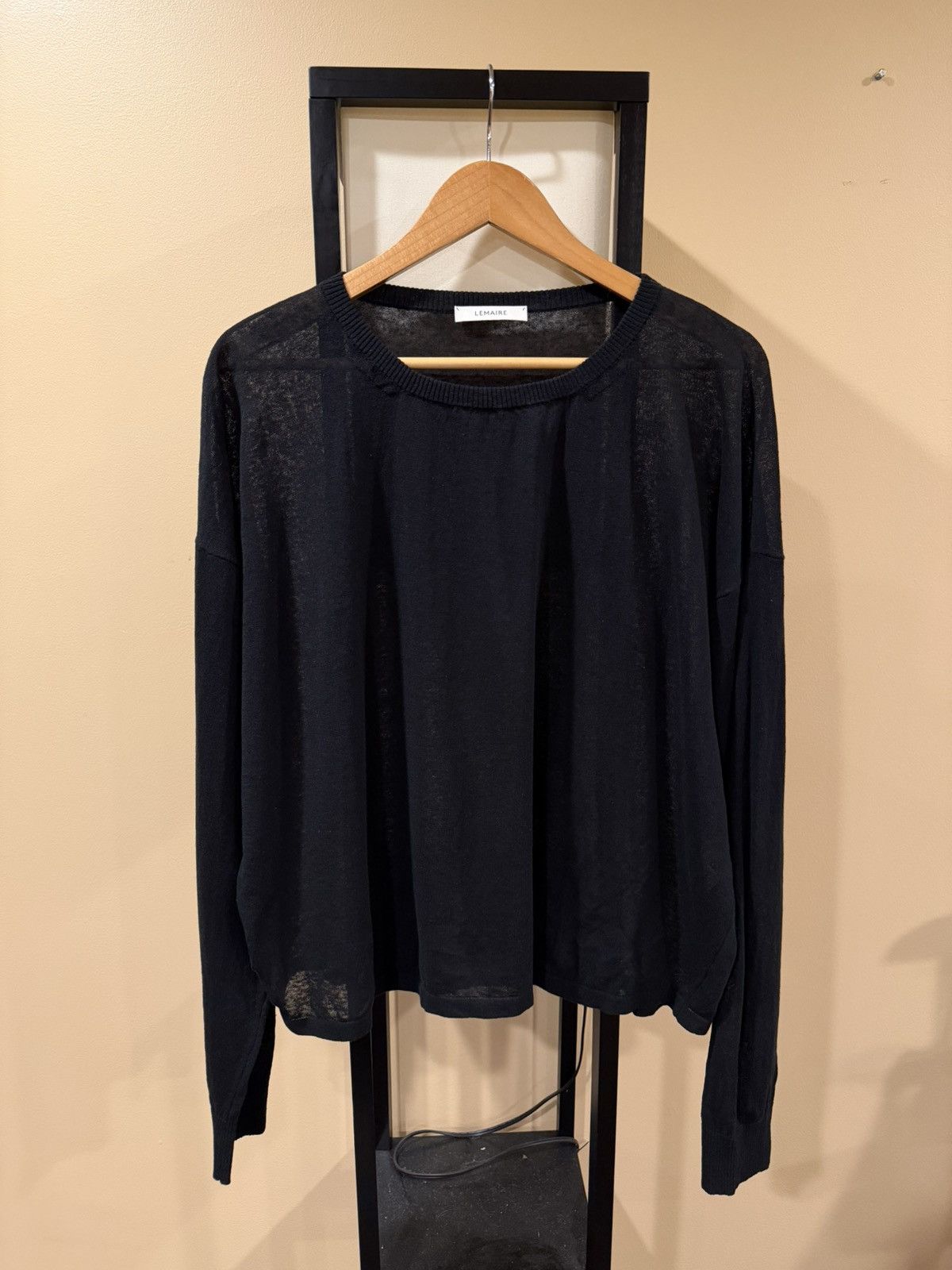 Lemaire Boxy Thin Black Round Neck Pullover Sweater