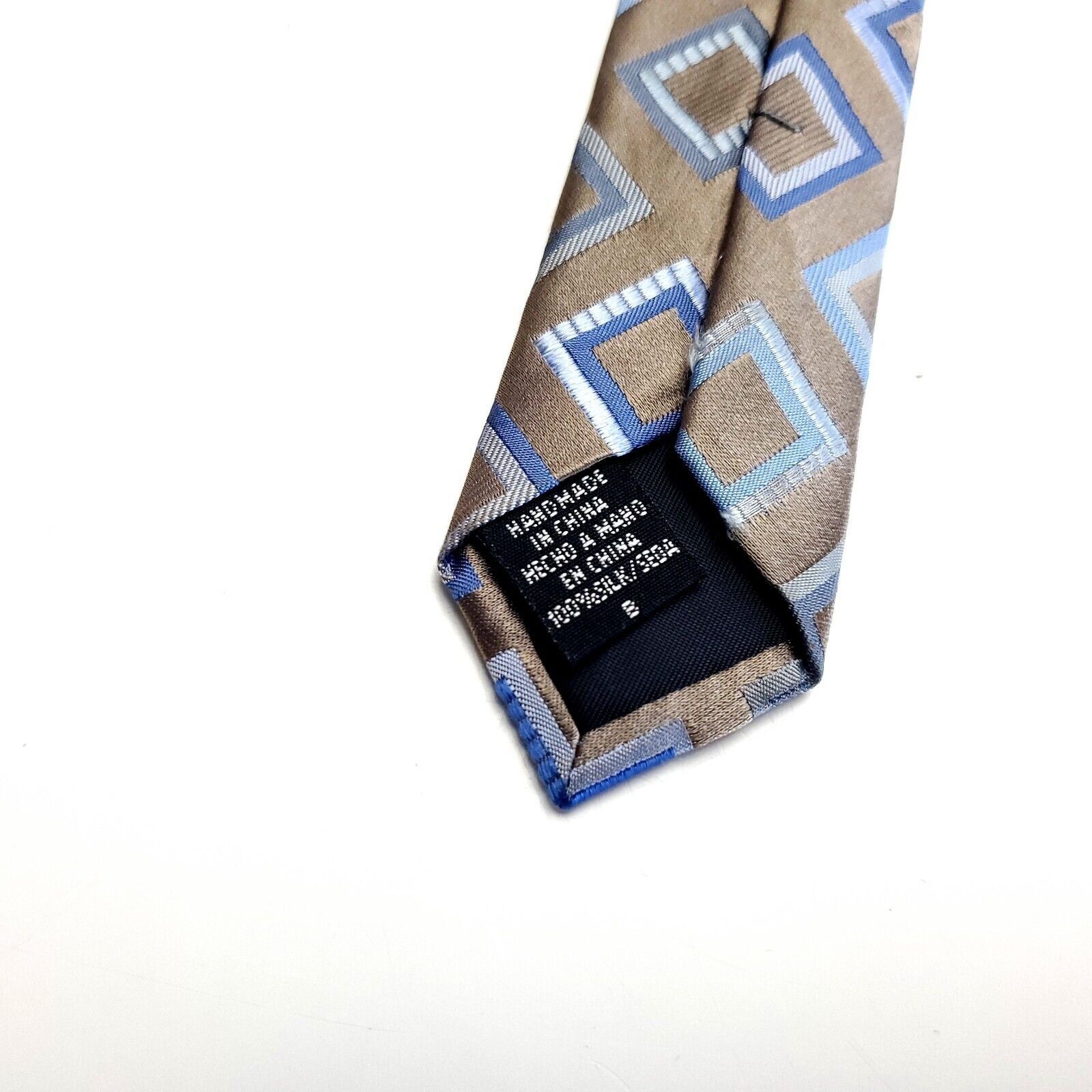 Croft & Barrow Croft & Barrow Beige Blue Woven Geometric Silk Tie Stain Res Size ONE SIZE - 5 Thumbnail