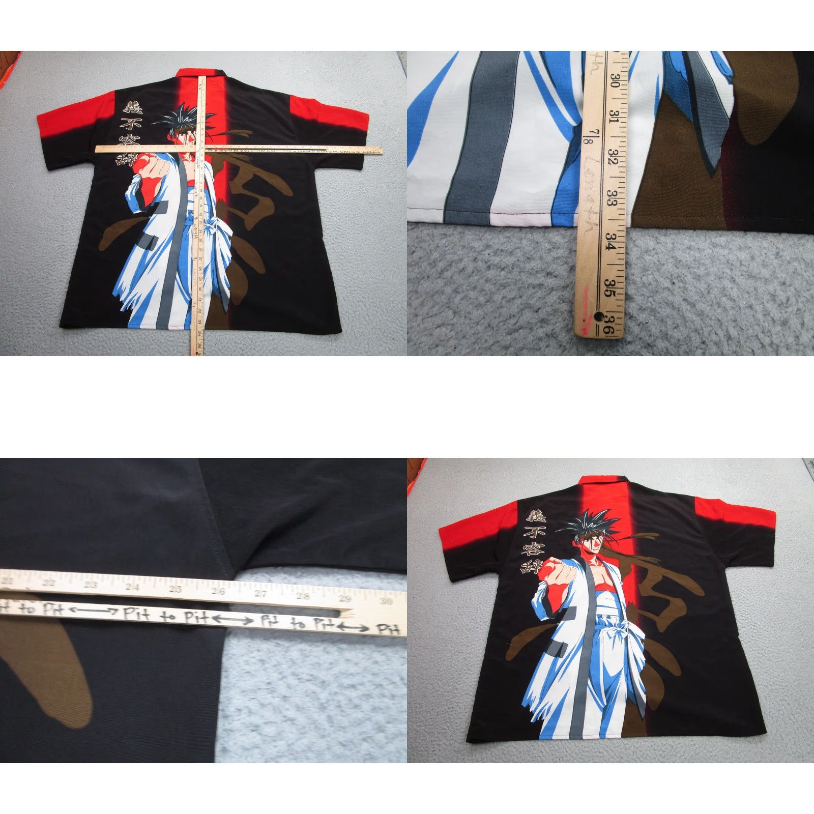 Vintage Million Guy Shirt 2XL Black Red Button Up Allover Print Short Sleeve Mens Anime Graphic Print Cartoon Button-Up Collared Front Back Oversized Size US XXL / EU 58 / 5 - 8 Thumbnail