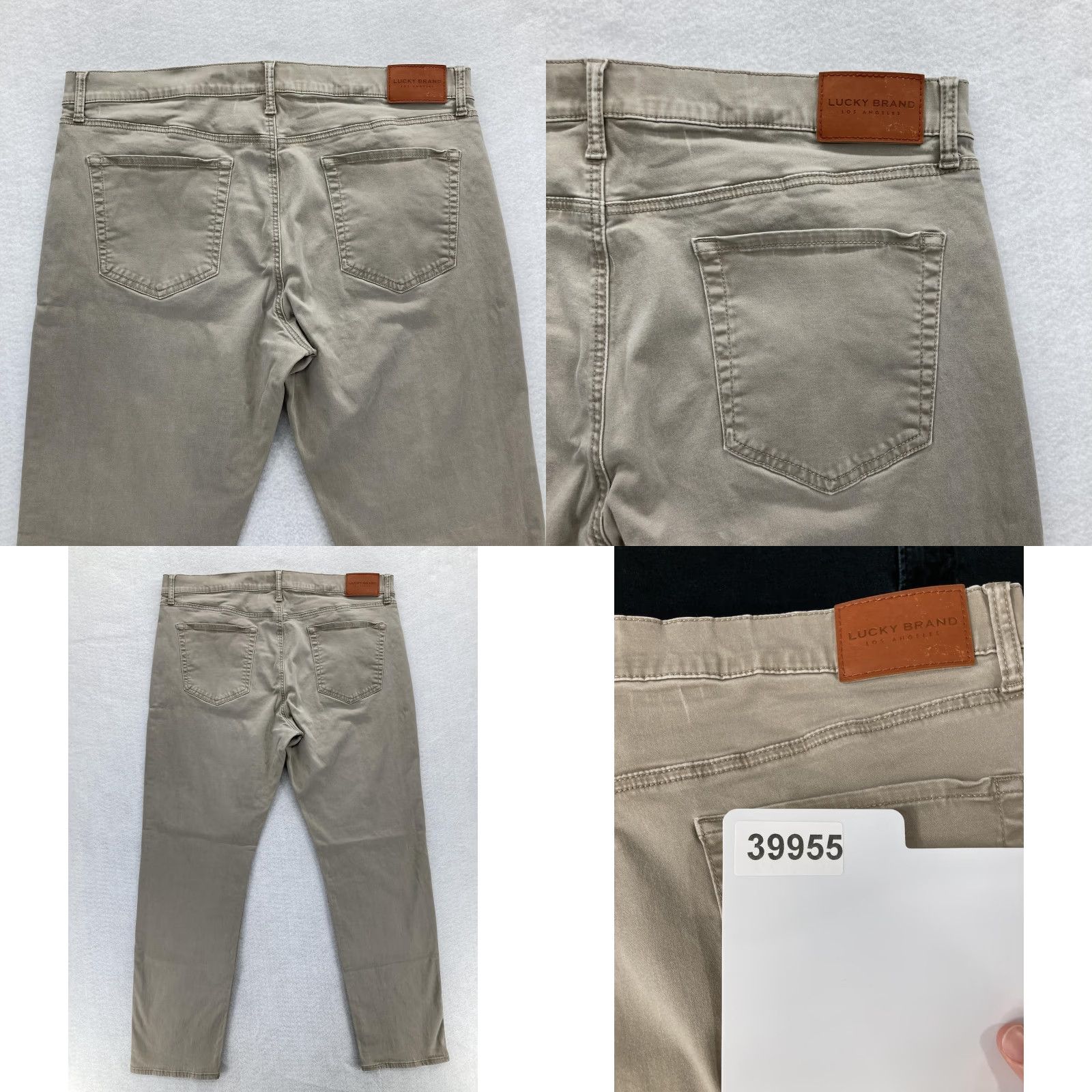 Lucky Brand Lucky Brand 121 Slim Straight Pants Mens 40x32 Beige Khaki Chino Casual Stretch Cotton Spandex Flat Front Pockets Zip Fly Leather Back Patch Mens Size US 40 / EU 56 - 9 Thumbnail