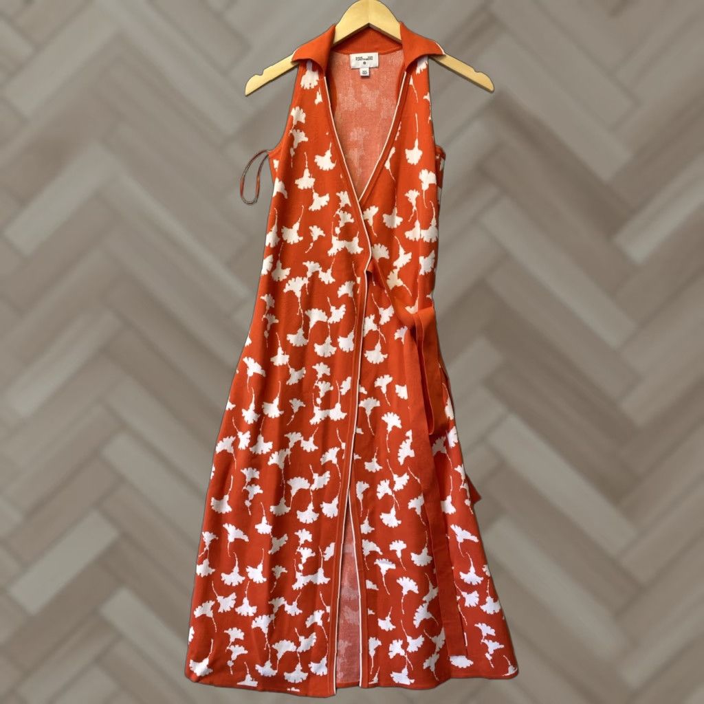 Diane von Furstenberg VINTAGE DVF Diane von Furstenberg X Target Ginkgo Orange Knit Wrap Dress Midi Sleeveless 2XS Regular Mens? Womens? Size XXS / US 00 / IT 34 - 1 Thumbnail