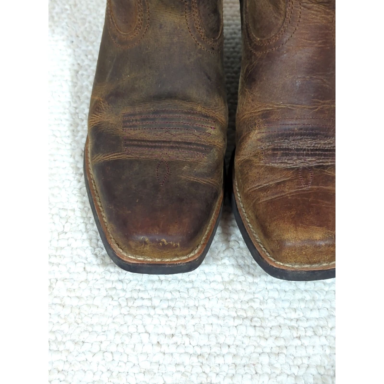 Ariat Ariat Round Up Cowboy Boots Womens Size 6.5B Brown Leather Square Toe 10014172 Western Stitching Cushioned Insole Flat Heel Mid-Calf Size US 7 / IT 37 - 4 Thumbnail
