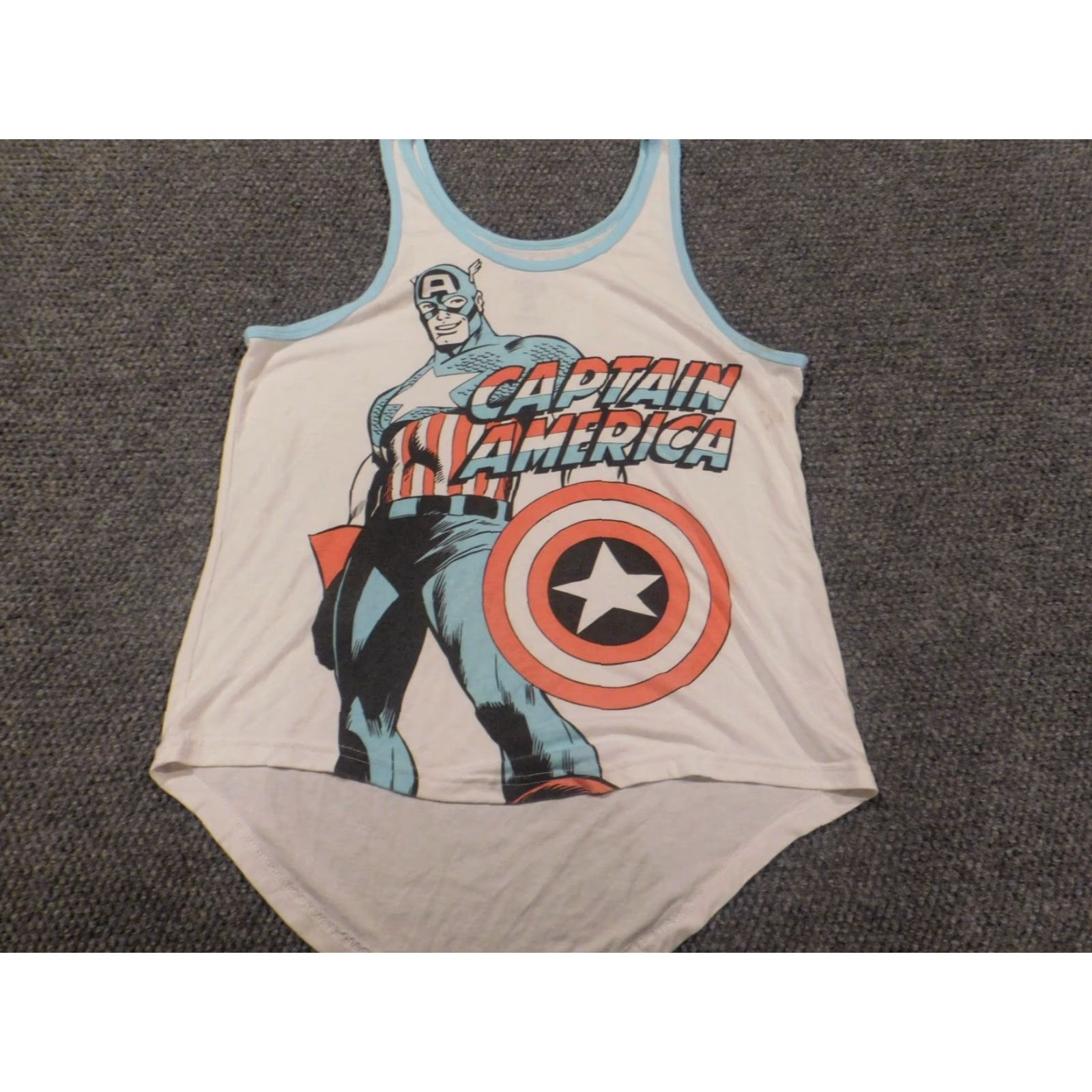 Vintage Marvel Womens Shirt XL White Captain America Tank Casual Crew Neck Long Sleeve Regular Cotton Rayon Ruffle Basic Classic Stretch Vintage No N/A Size XL / US 12-14 / IT 48-50 - 2 Thumbnail