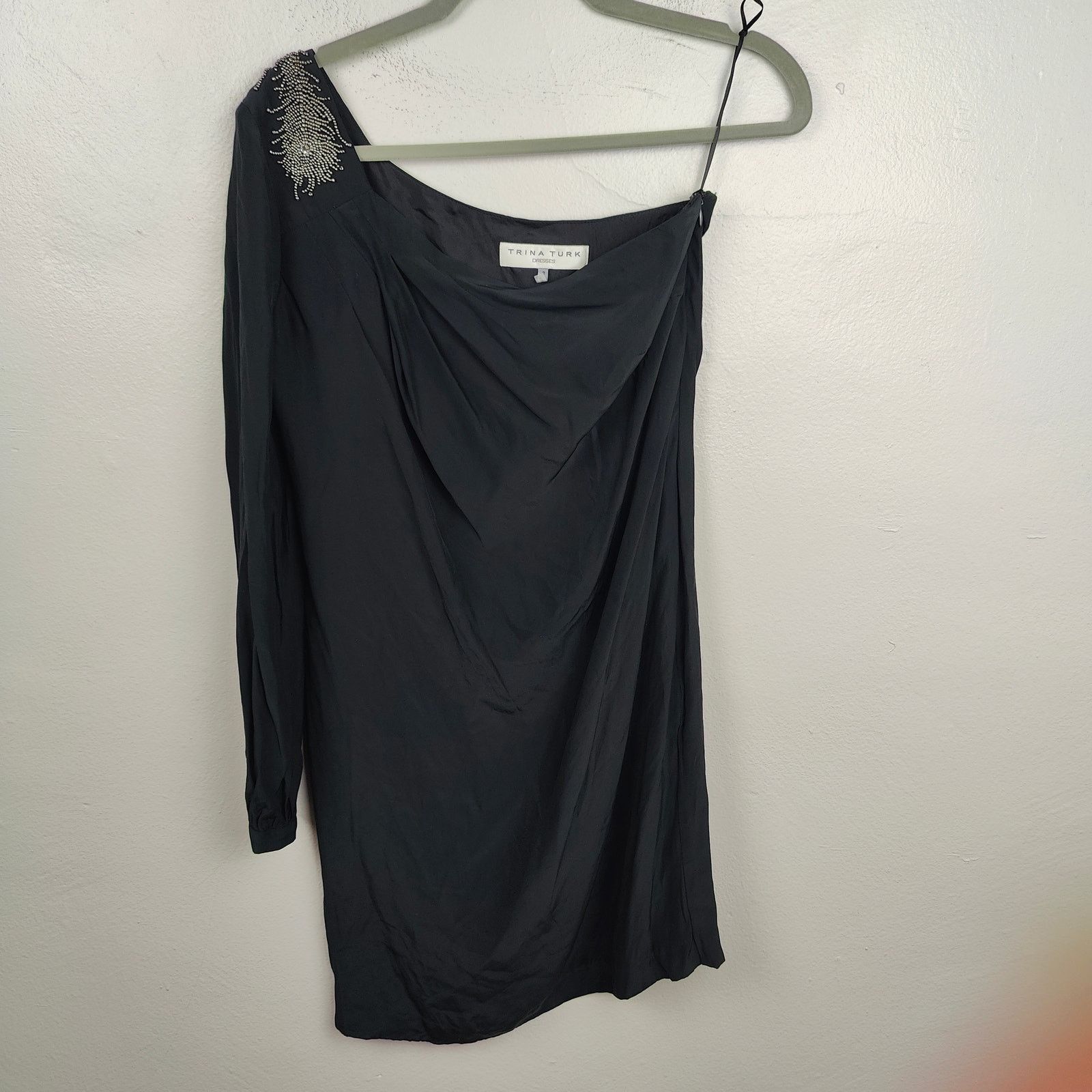 Trina Turk Trina Turk One Shoulder Dress Womens 2 100% Silk Black Size XS / US 0-2 / IT 36-38 - 1 Thumbnail