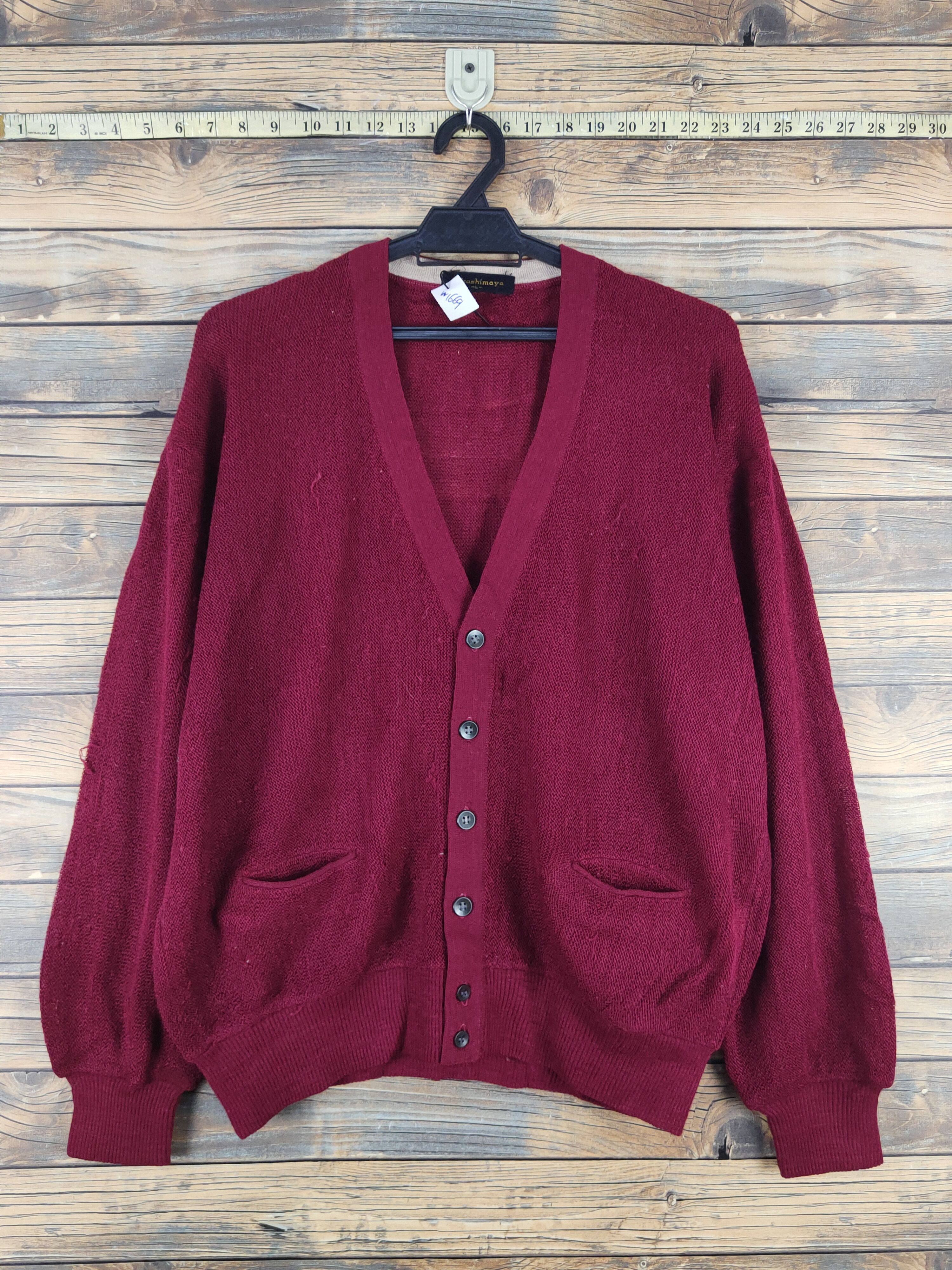 Japanese Brand Takashimaya Maroon MeshNet Knitwear Cardigan #W1669 Size US L / EU 52-54 / 3 - 1 Thumbnail