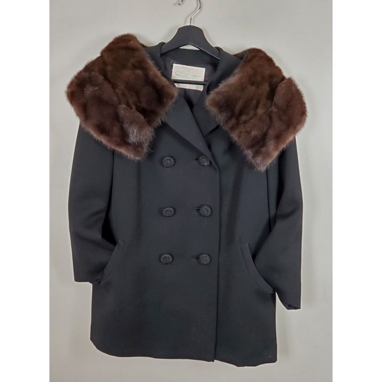 Vintage VINTAGE Schultz Brothers of Boston Anglo Fabrics Wool Coat Mink Collar Women M Black Overcoat Size M / US 6-8 / IT 42-44 - 3 Thumbnail