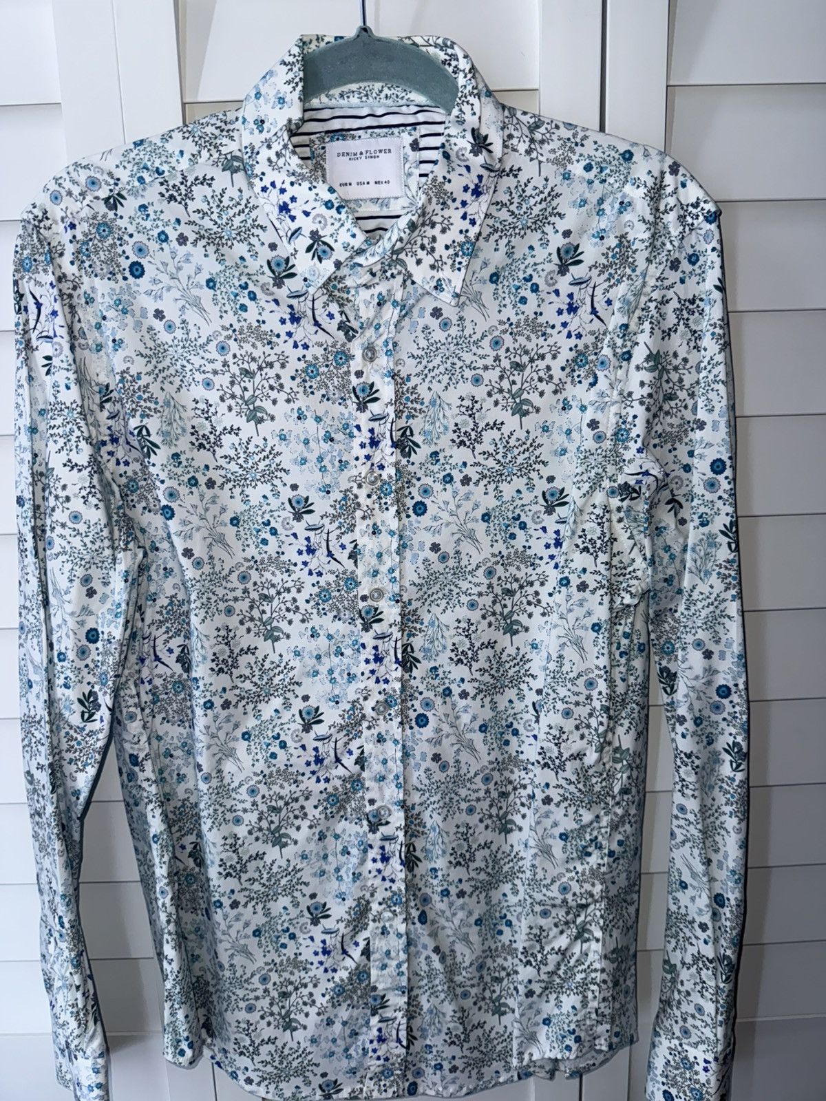 Denim & Flower Denim & Flower Ricky Singh Blue Floral Button-Down Shirt Size US M / EU 48-50 / 2 - 5 Thumbnail