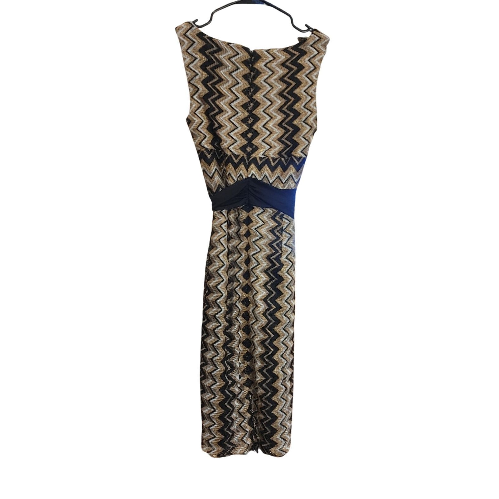 Other Kay Unger NY Women's 2 Gold/Black Zig/Zag Midi Dress Size XS / US 0-2 / IT 36-38 - 2 Thumbnail
