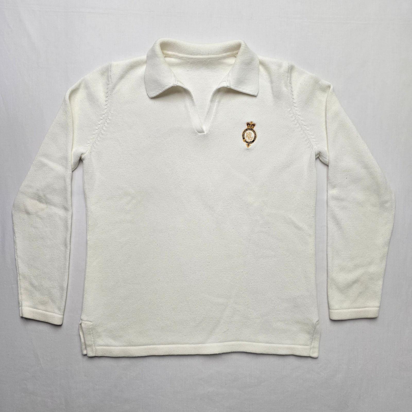 Lauren Ralph Lauren × Vintage Vintage Lauren Ralph Lauren White Logo Crest PL Sweater Size L / US 10 / IT 46 - 1 Thumbnail