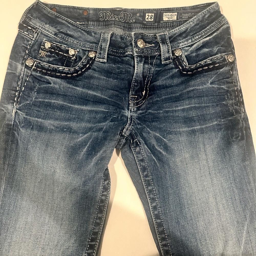 Designer Miss Me Embellished Crystal Signature Boot Cut Jeans 28 Size 28" / US 6 / IT 42 - 3 Thumbnail