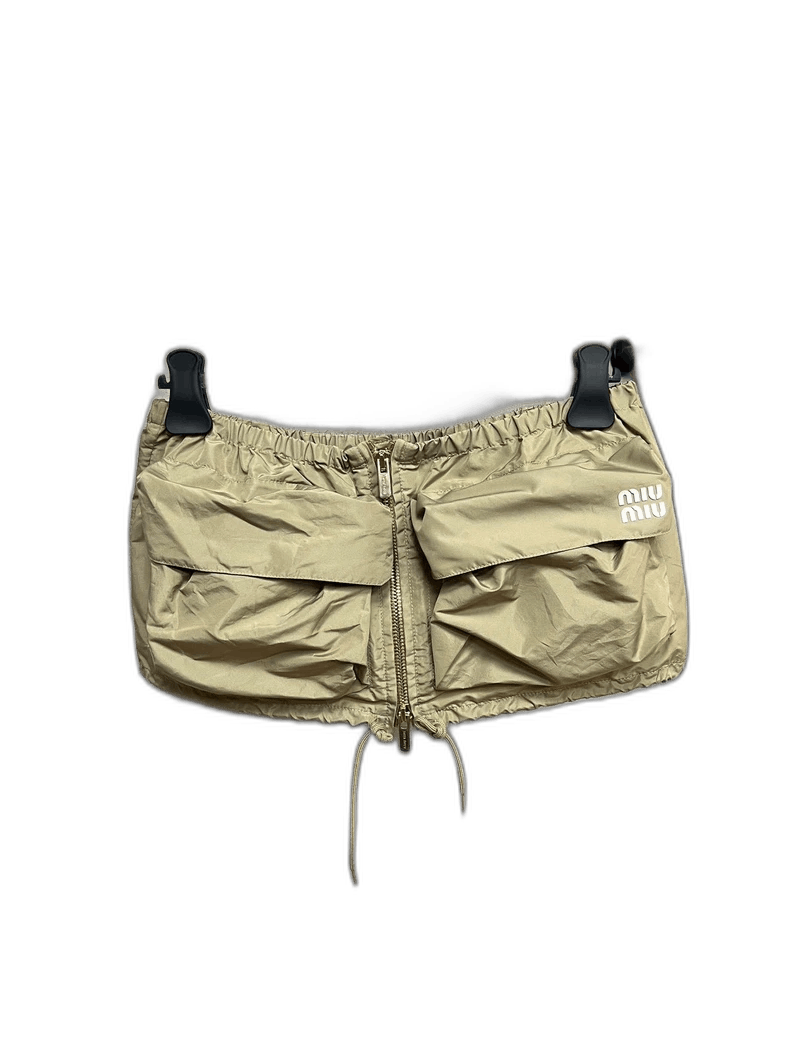 Miu Miu Miumiu Khaki Nylon Waistband Skirt Size 40" / US 18 - 1 Thumbnail