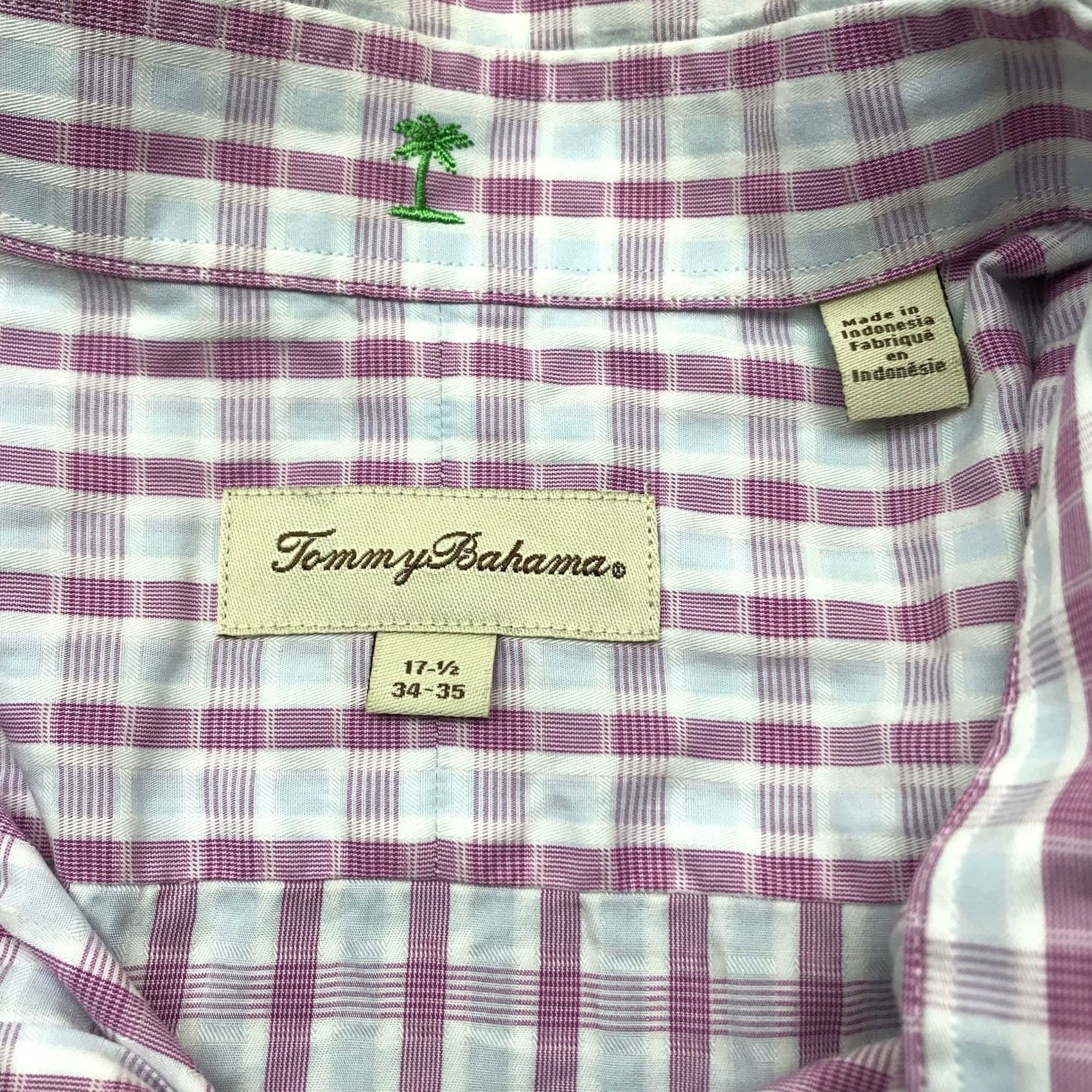 Tommy Bahama VINTAGE Tommy Bahama Dress Shirt Mens XL 17.5 34-35 Long Sleeve Button Up Blue Purple Plaid Check Logo Shirt Size 46R - 3 Thumbnail