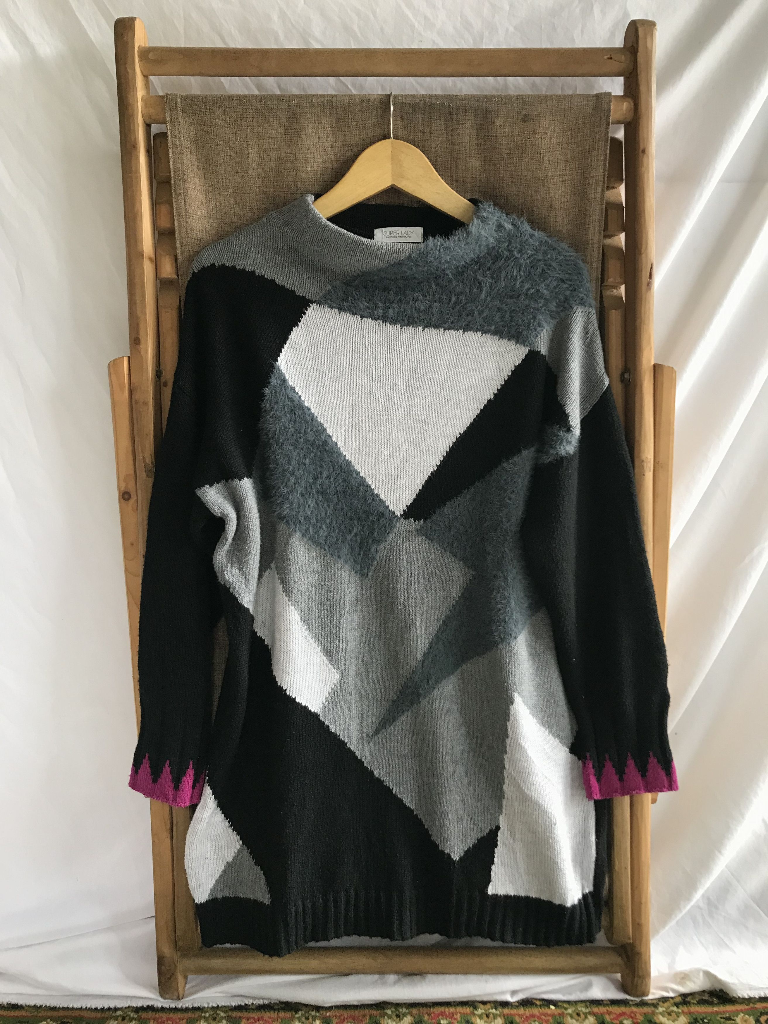 image of Super Lady By Kansai Yamamoto Knitted Sweater in Black/Gray, Women's (Size Medium)