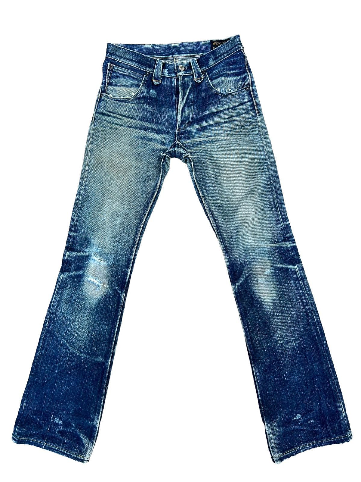 image of Freewheelers x Westride Trashed West Ride Japan Thick Denim Bootcut Jeans in Blue, Men's (Size 28)