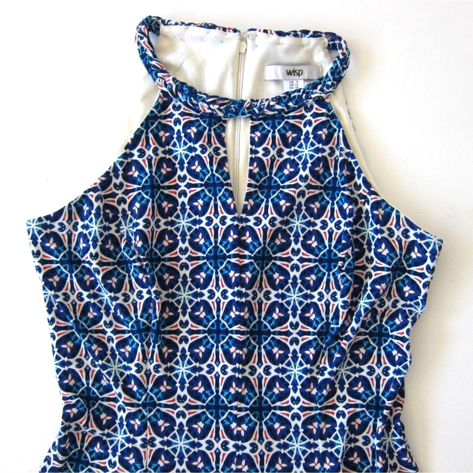Vintage Wisp Dress 8 Sleeveless Shift A-Line Halter Tank Blue Floral High Neck N/A Size M / US 6-8 / IT 42-44 - 3 Thumbnail