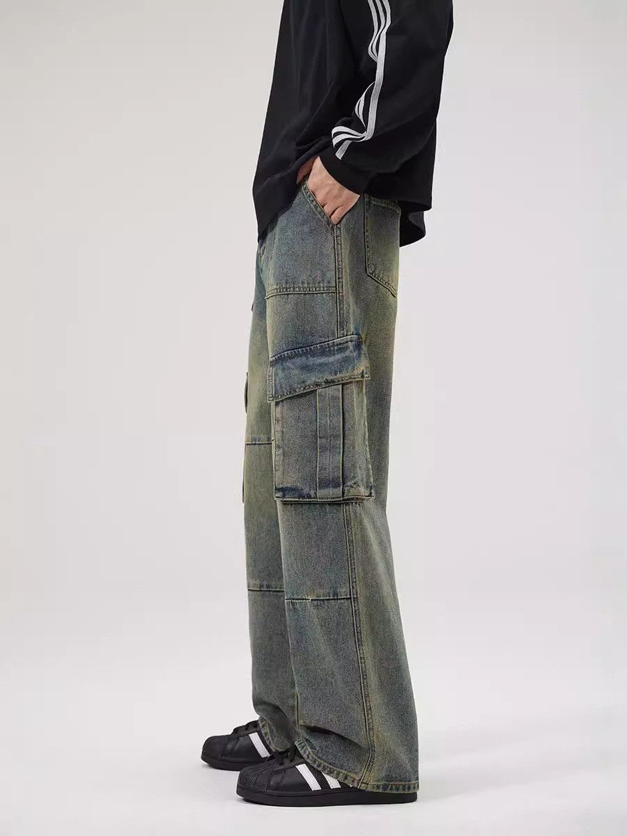 Vintage American retro washed multi-pocket jeans for men Size US 32 / EU 48 - 3 Thumbnail