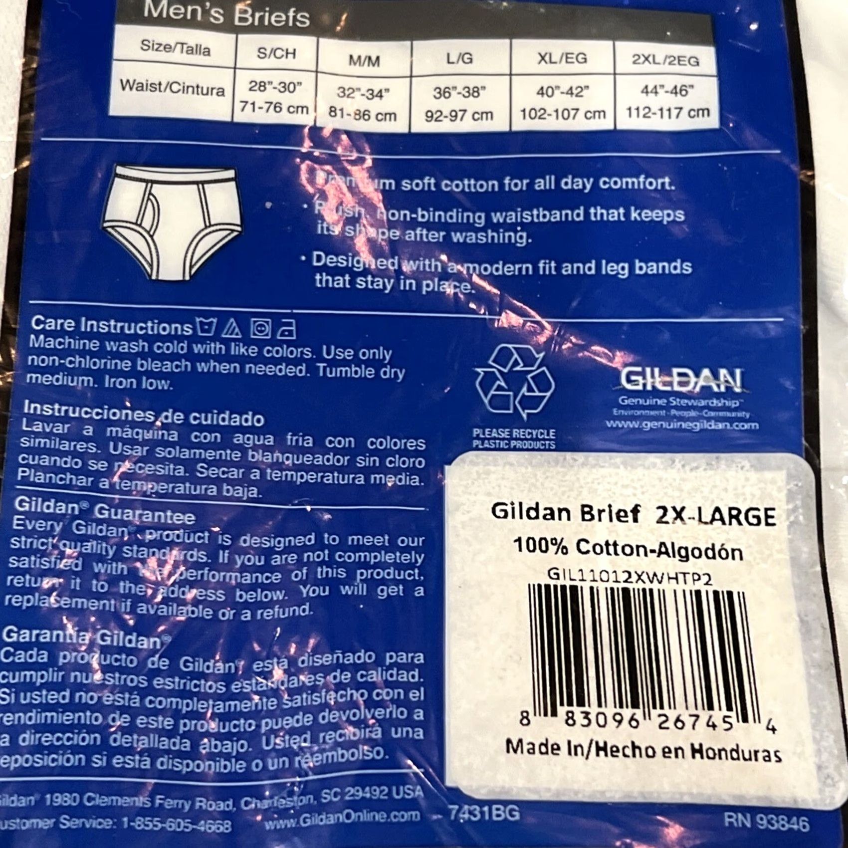 Gildan Gildan Briefs 2XL White Cotton Comfort Waistband Underwear Mens 44-46 Short Description: Solid Briefs, 2 Piece Pack Size US 39 - 4 Thumbnail