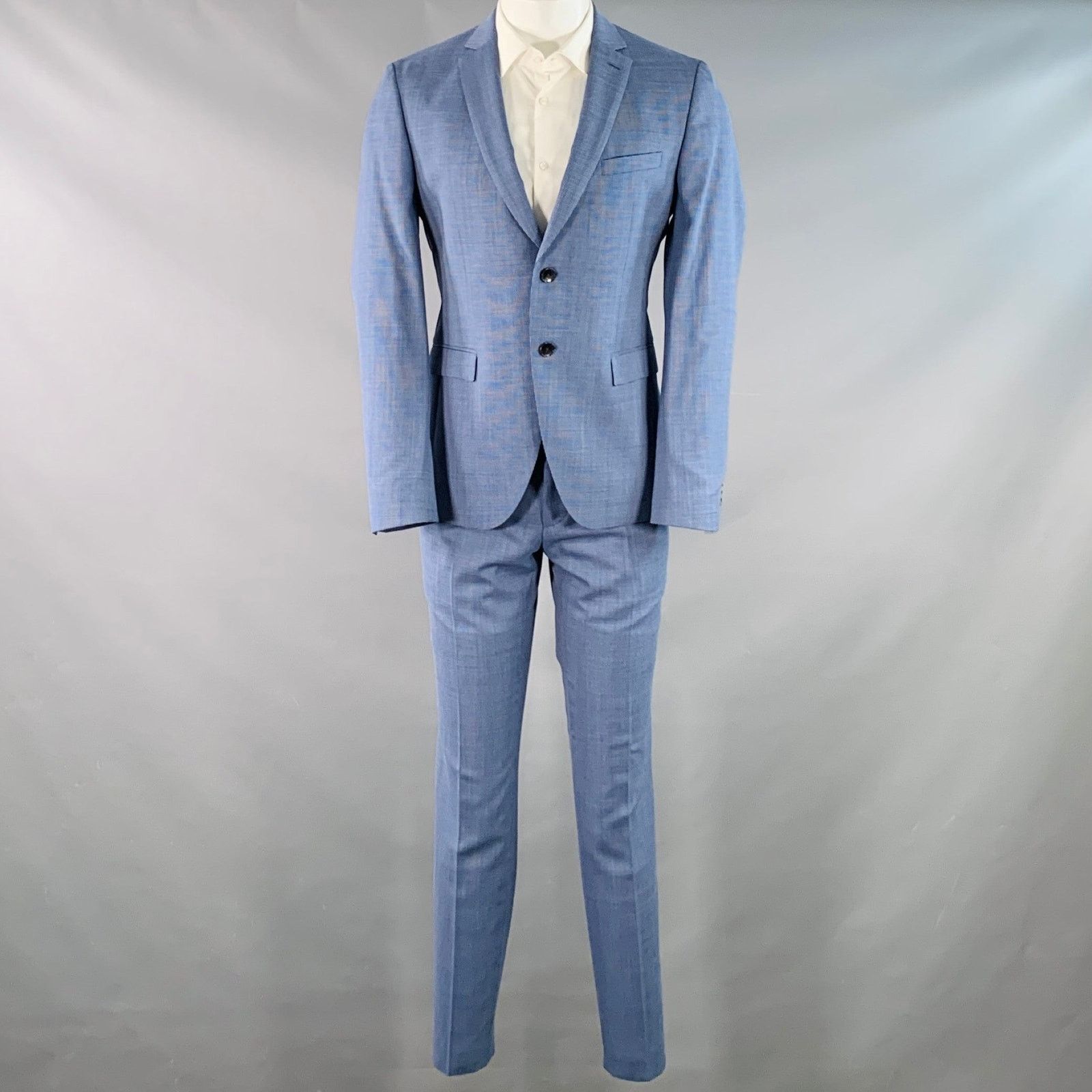 Hugo Boss Blue Houndstooth Virgin Wool Single Breasted Notch Lapel Size 40R - 2 Thumbnail