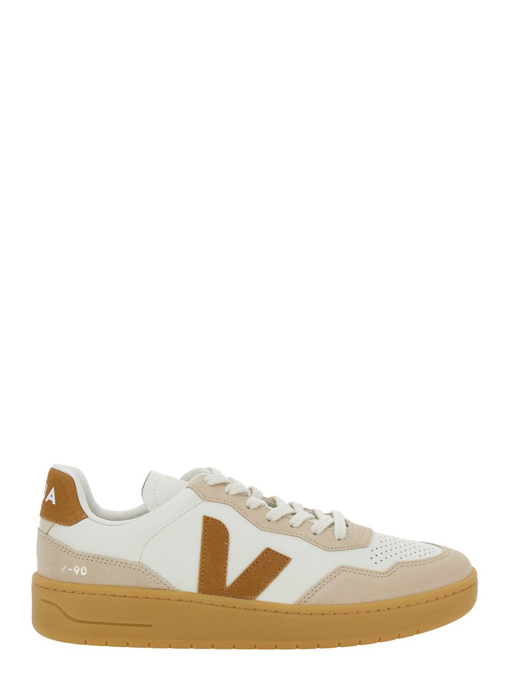 Veja 'V90' Beige Sneaker with Side Logo and Perforated Toe in Leather Unisex Size US 11 / IT 41 - 1 Thumbnail