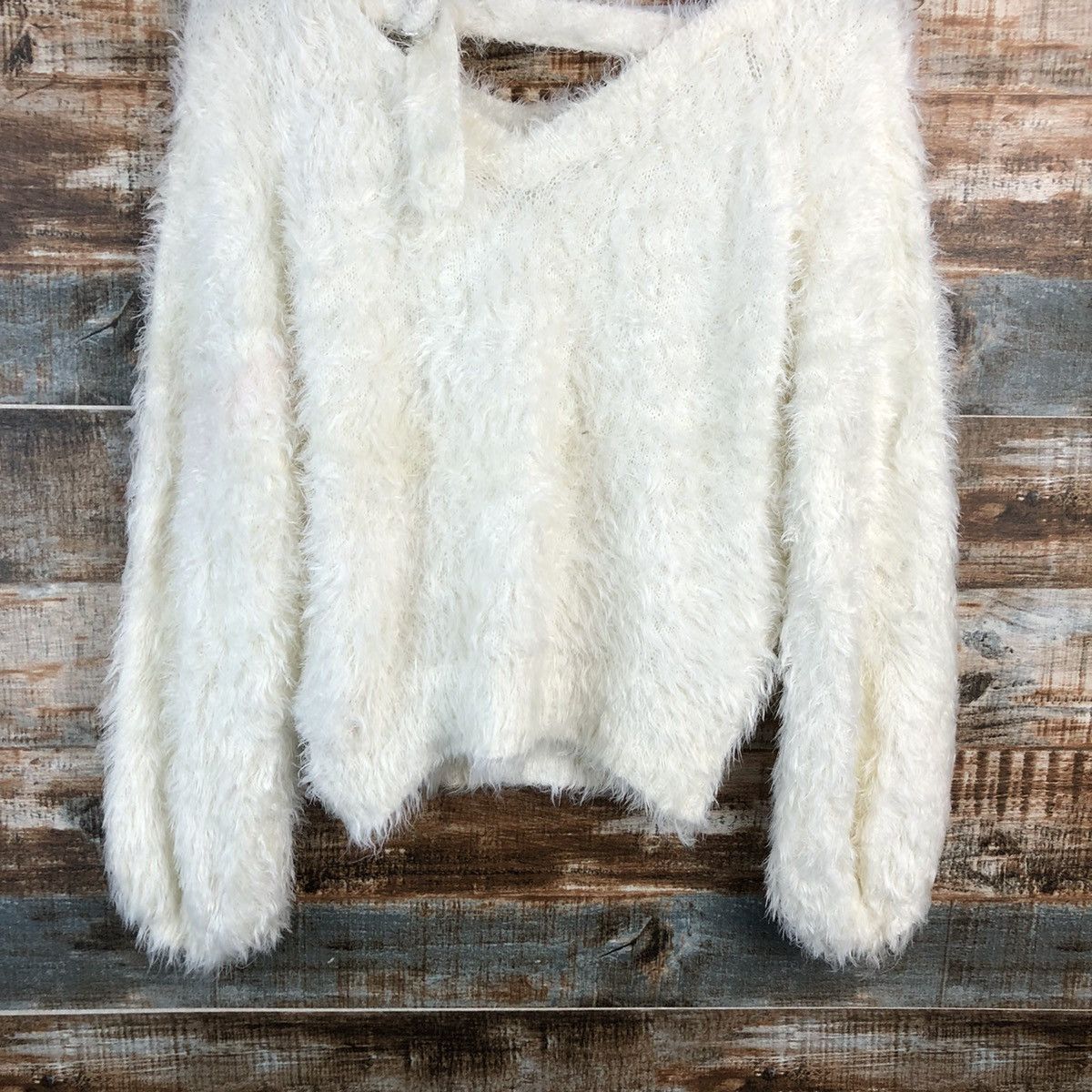 Homespun Knitwear DLL Heather White fur shaggy Mohair Knitwear #C235 Size S / US 4 / IT 40 - 14 Thumbnail