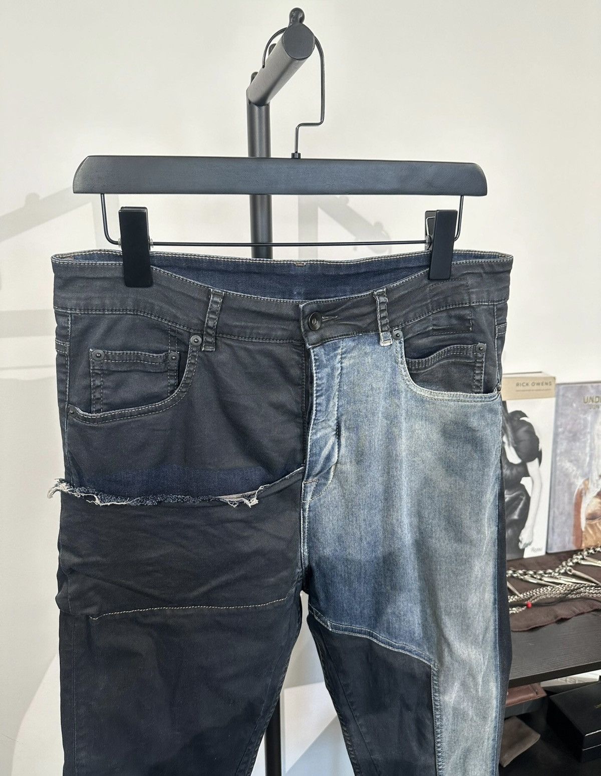 Rick Owens Rick Owens Waxed Canvas & Denim Patchwork Cropped Pants Size US 33 - 4 Thumbnail