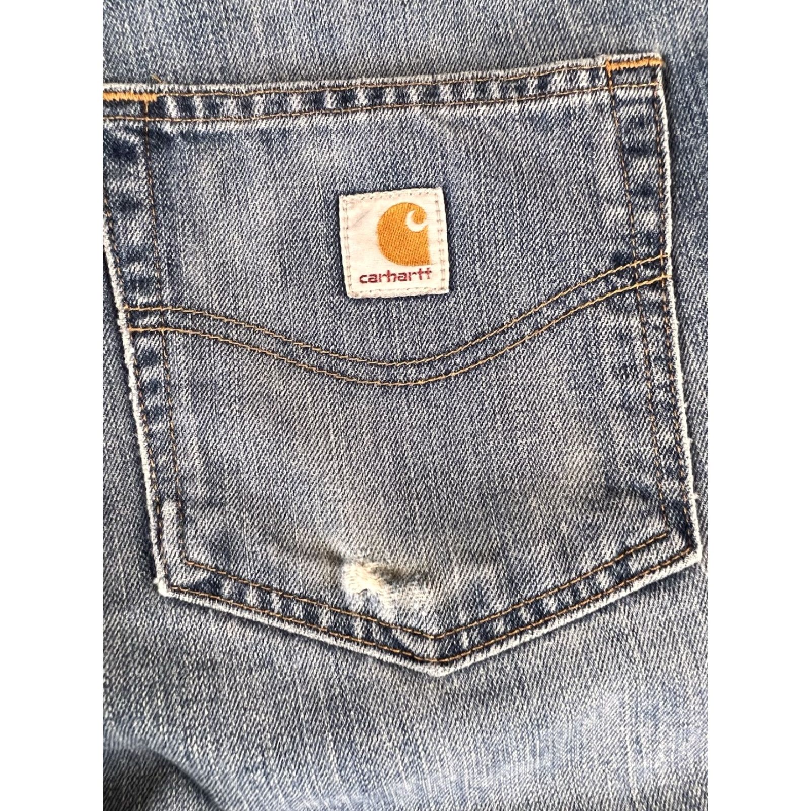 Carhartt Carhartt Jeans Mens 32x32 Relaxed Fit Straight Blue Distressed 5-Pocket Denim Workwear USA Logo/Mexico Made Jeans Size US 32 / EU 48 - 5 Thumbnail