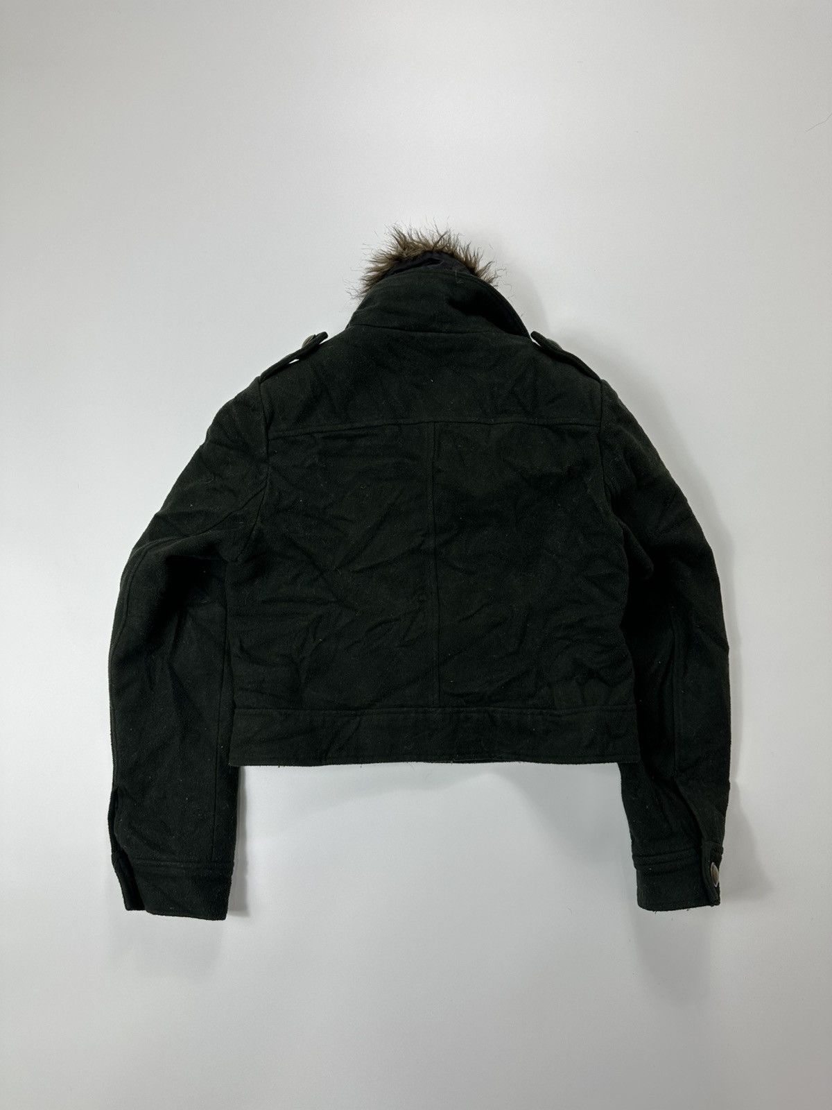 Japanese Brand Women's Faux Fur Button Cropped Jacket Deep Green Size M / US 6-8 / IT 42-44 - 9 Thumbnail