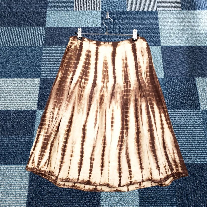 Michael Kors Michael Kors Skirt Womens Brown Linen Midi A-Line Side Zip Casual Boho Tie Dye Size 4 Size 27" / US 4 / IT 40 - 1 Thumbnail