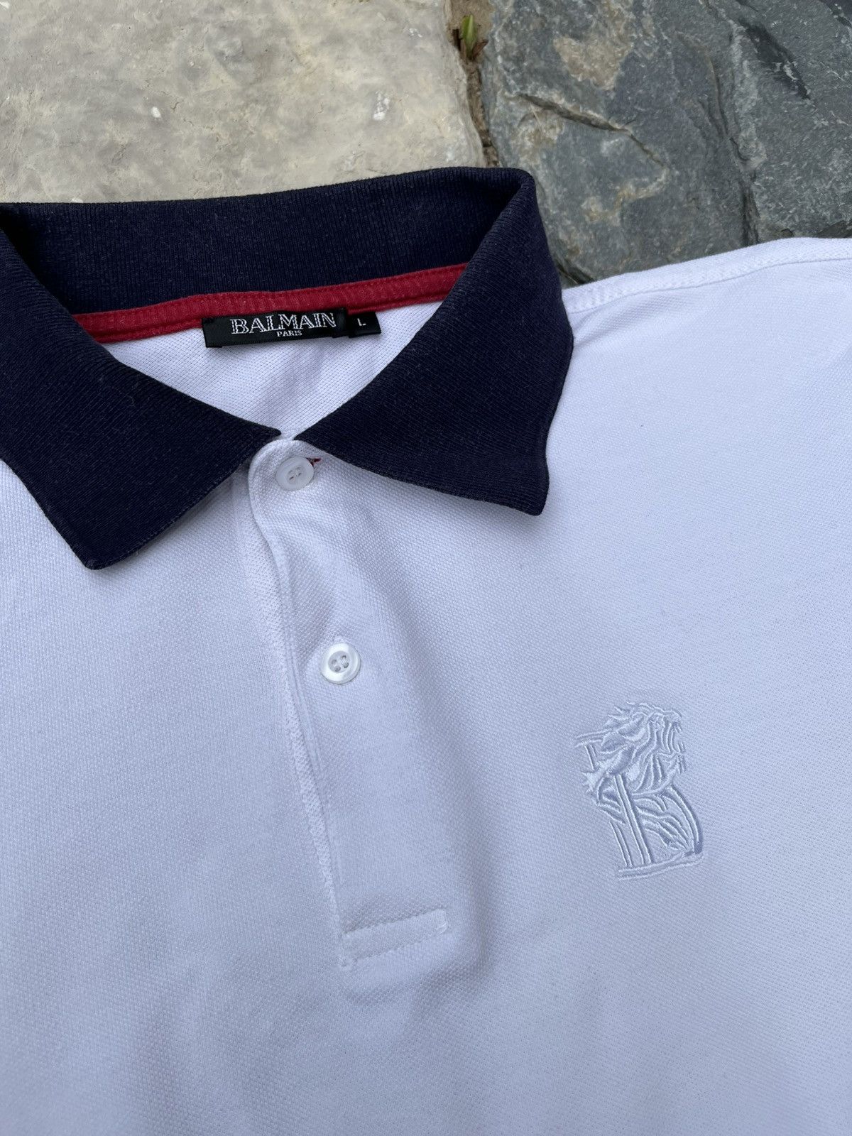Balmain × Designer Balmain chest logo polo t-shirt tee with striped sleeves Size US L / EU 52-54 / 3 - 14 Thumbnail