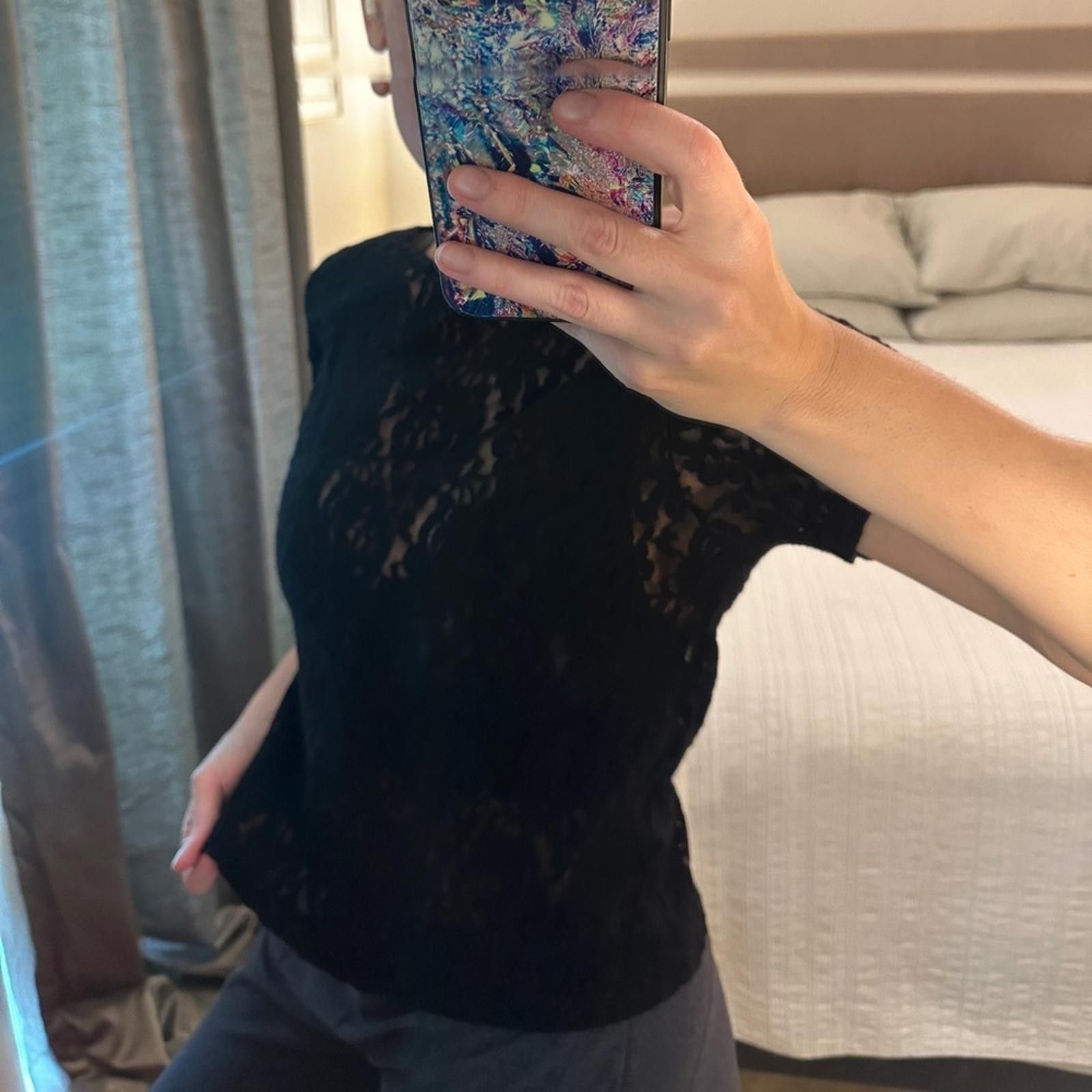 Vintage Vintage Lace Medium 6 Blouse 1980’s Black stretch Nylon Size M / US 6-8 / IT 42-44 - 3 Thumbnail