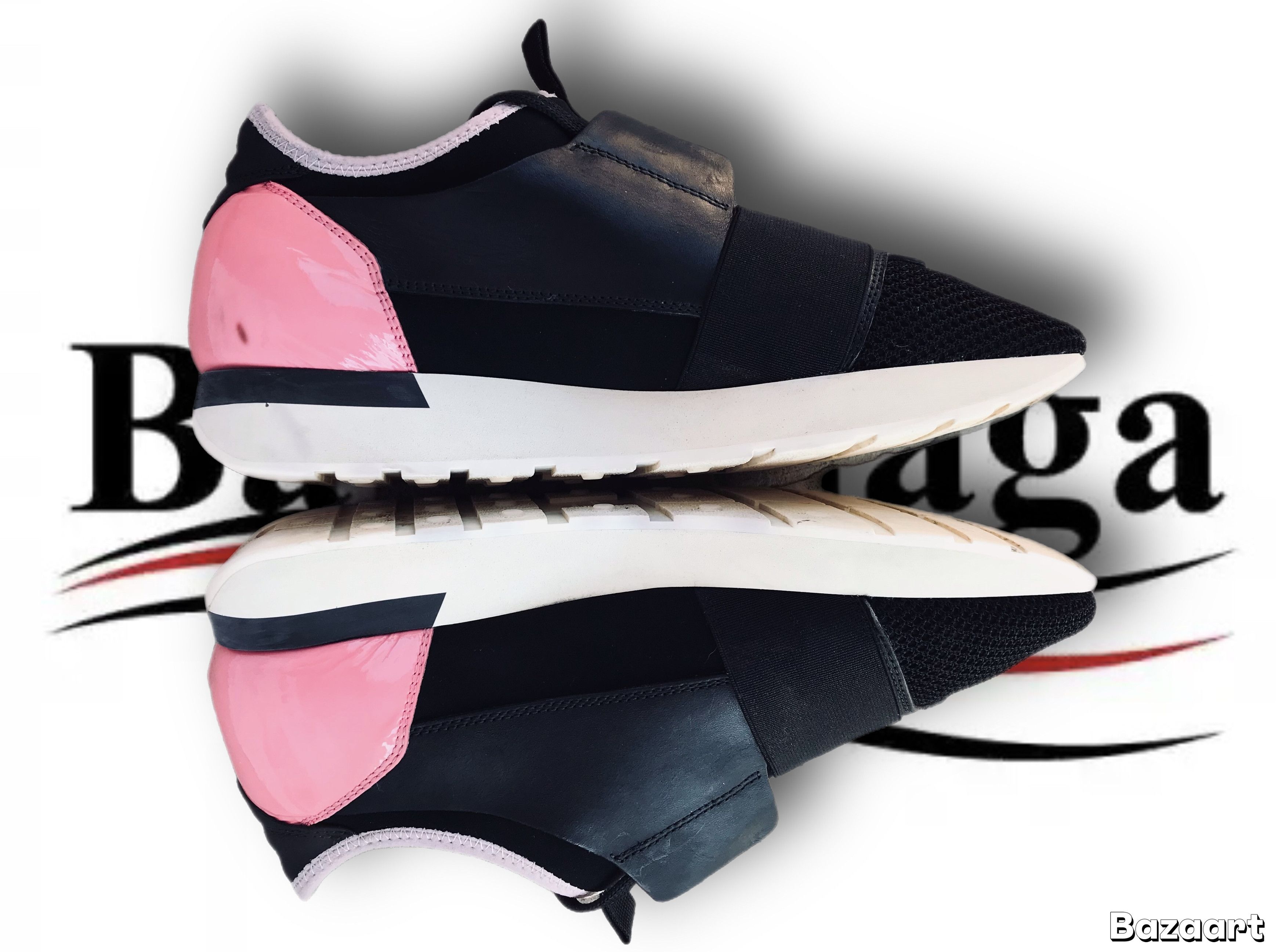 Balenciaga Balenciaga Black Pink Leather Mesh Race Runner Sneakers Size US 6 / IT 36 - 8 Thumbnail