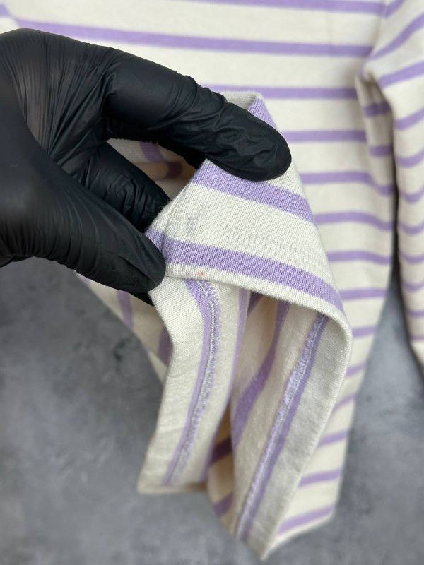 Sezane Sezane Colette Mariniere Ecru / Lilac Organic Cotton T-Shirt Size XS / US 0-2 / IT 36-38 - 12 Thumbnail