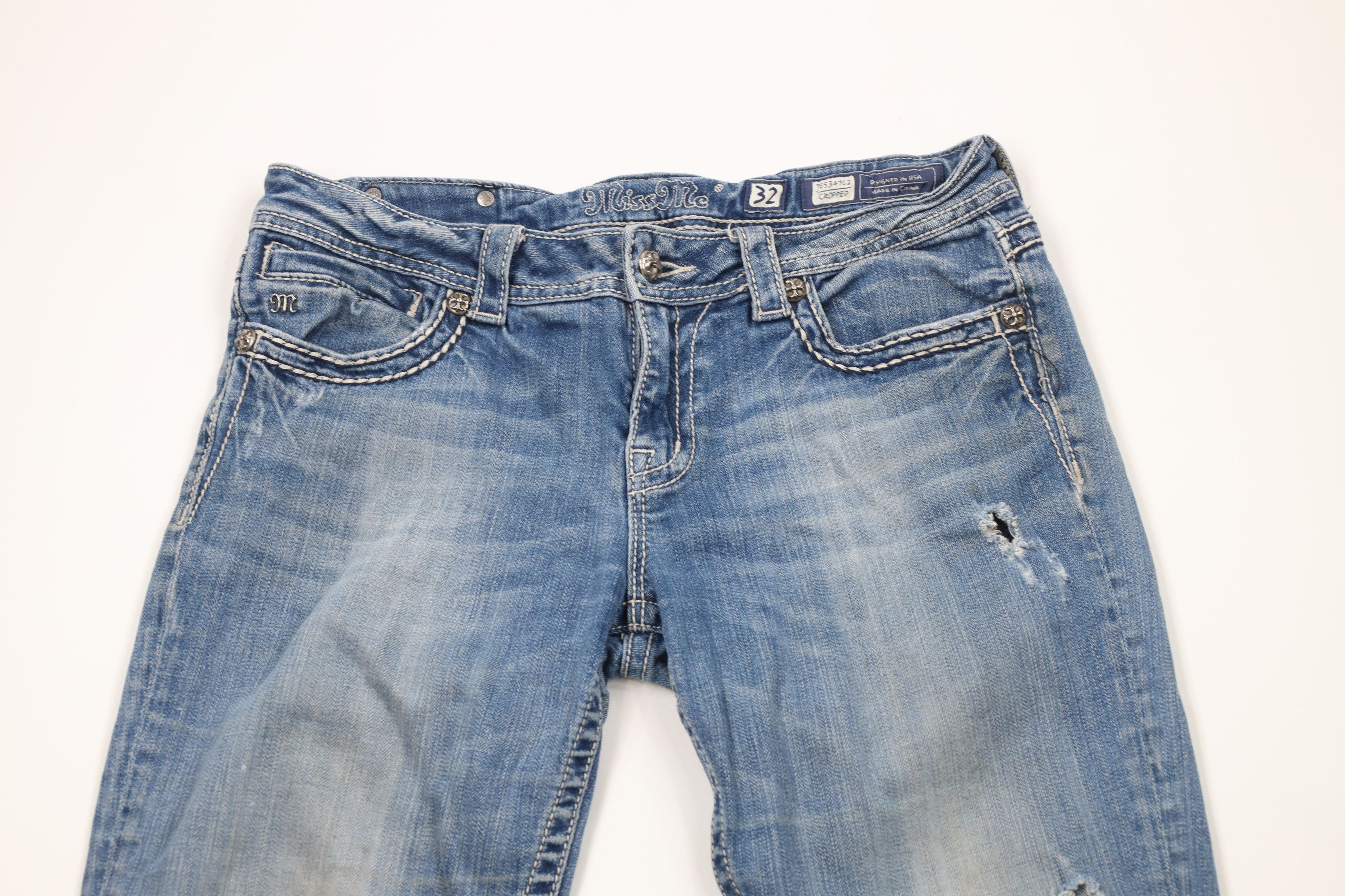 Miss Me × Vintage Miss Me Thick Stitch Fleur de Lis Cropped Stretch Jeans Size 32" / US 10 / IT 46 - 2 Thumbnail