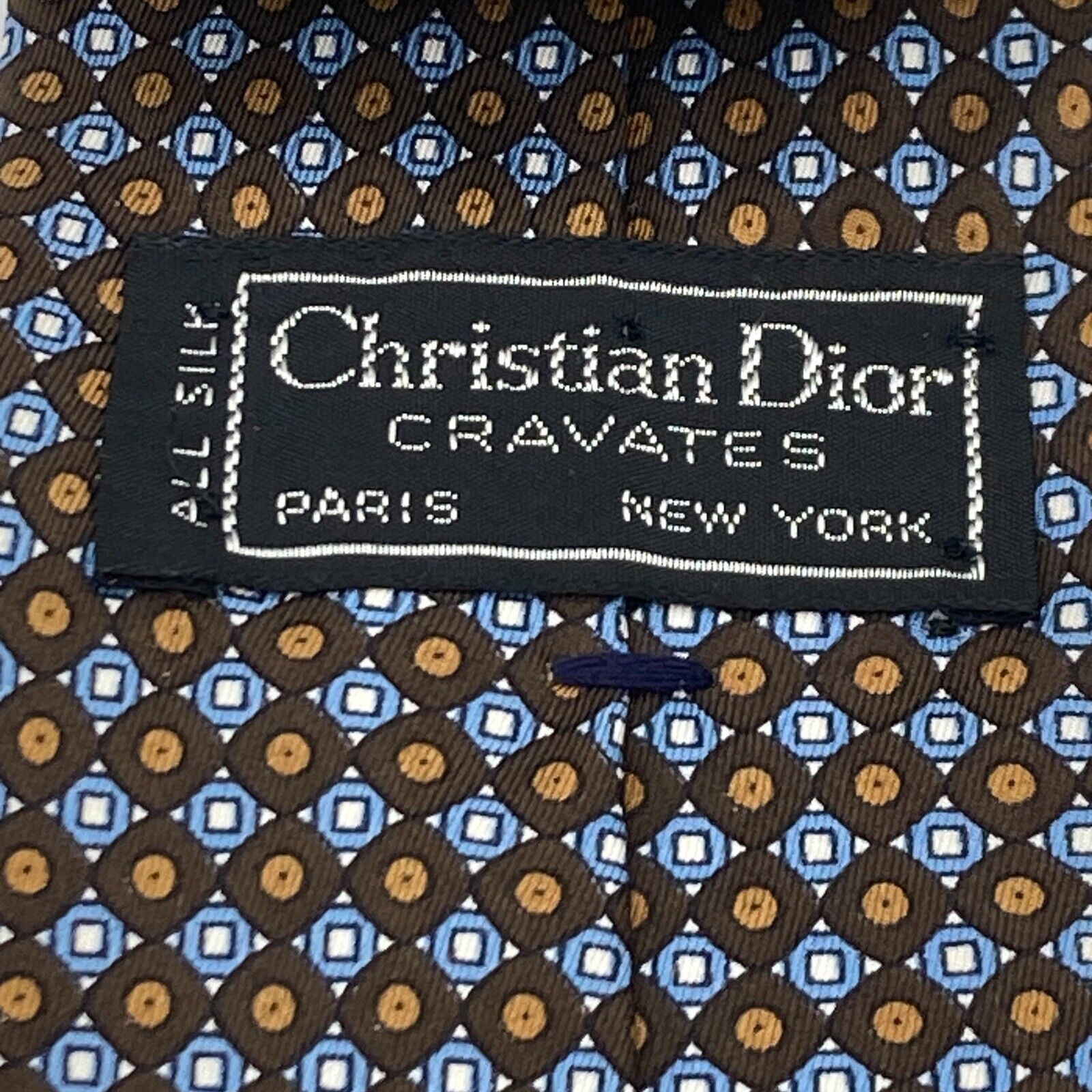 Dior Christian Dior Cravate Men's Tie Gold and Blue Geometric Size ONE SIZE - 12 Thumbnail