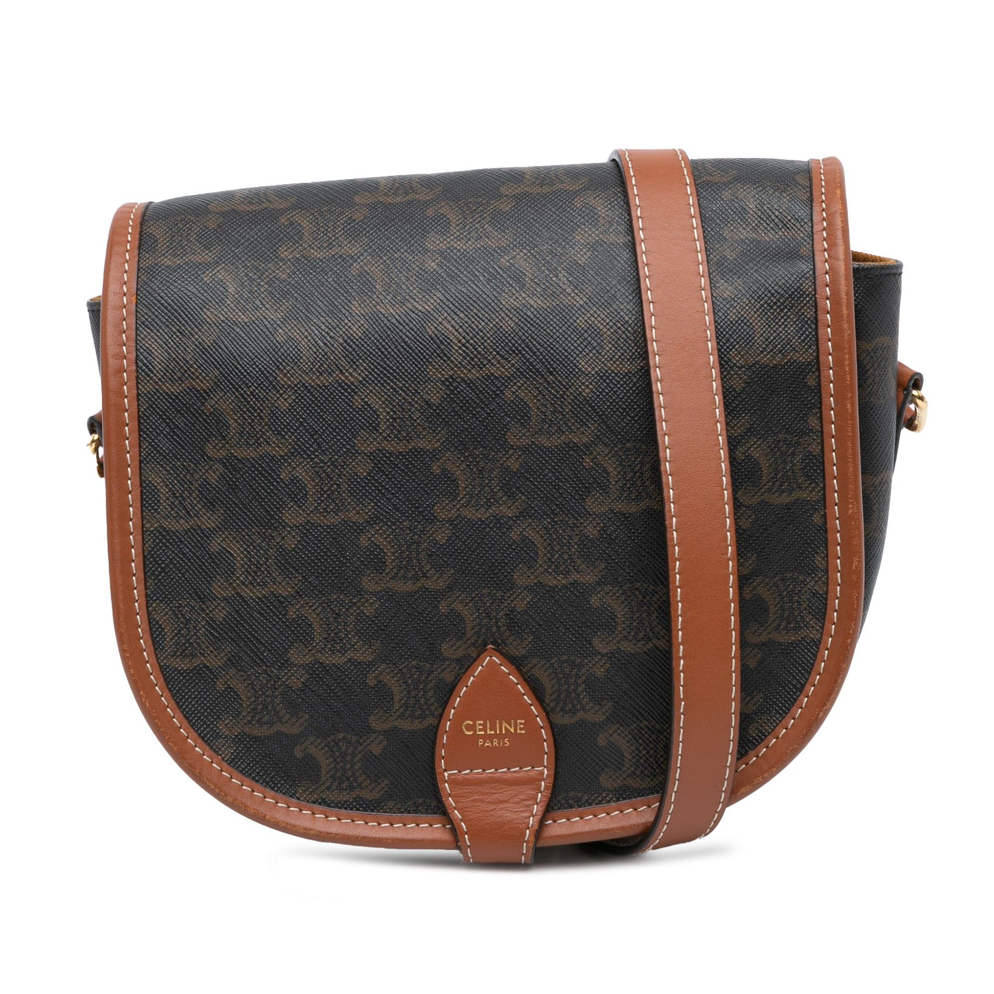 Celine Celine Medium Triomphe Coated Canvas Folco Crossbody Brown Size ONE SIZE - 1 Thumbnail