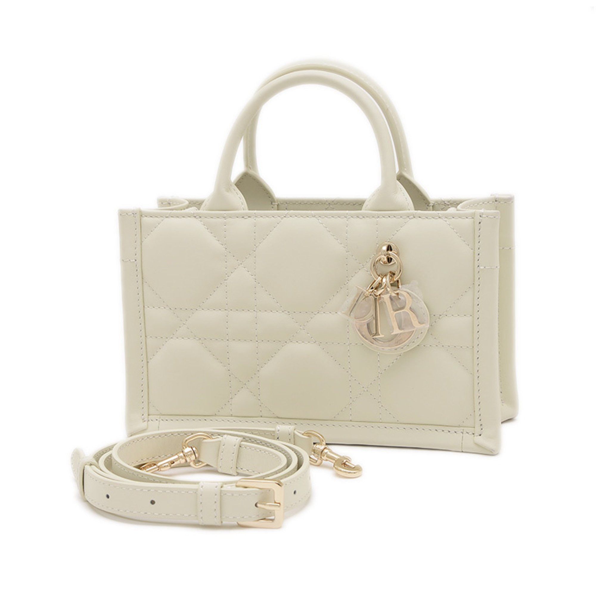 Christian Dior Dior Book Tote Bag Mini Macrocannage 2Way Leather Ivory S5573Owhp in Beige, Women's