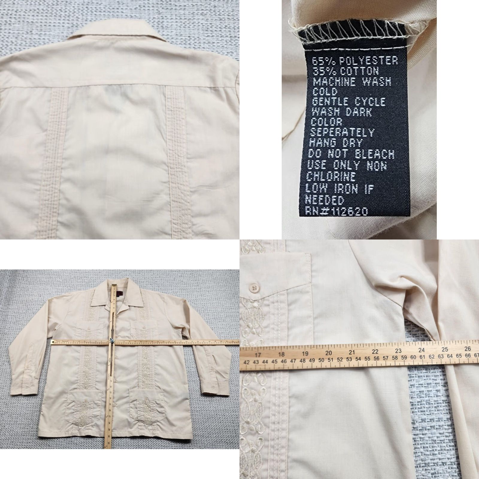 Vintage Maximos Yucatan Guayabera Shirt Mens Small Beige Embroidered Long Sleeve Mexico Size US S / EU 44-46 / 1 - 8 Thumbnail