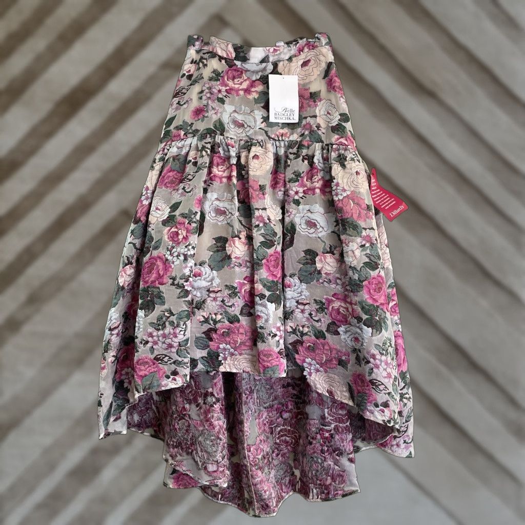Badgley Mischka VINTAGE Badgley Mischka Skirt Hi-Low Formal NWT ALMA Lace Floral Pink 0 Womens Size 25" / US 0 / IT 36 - 1 Thumbnail