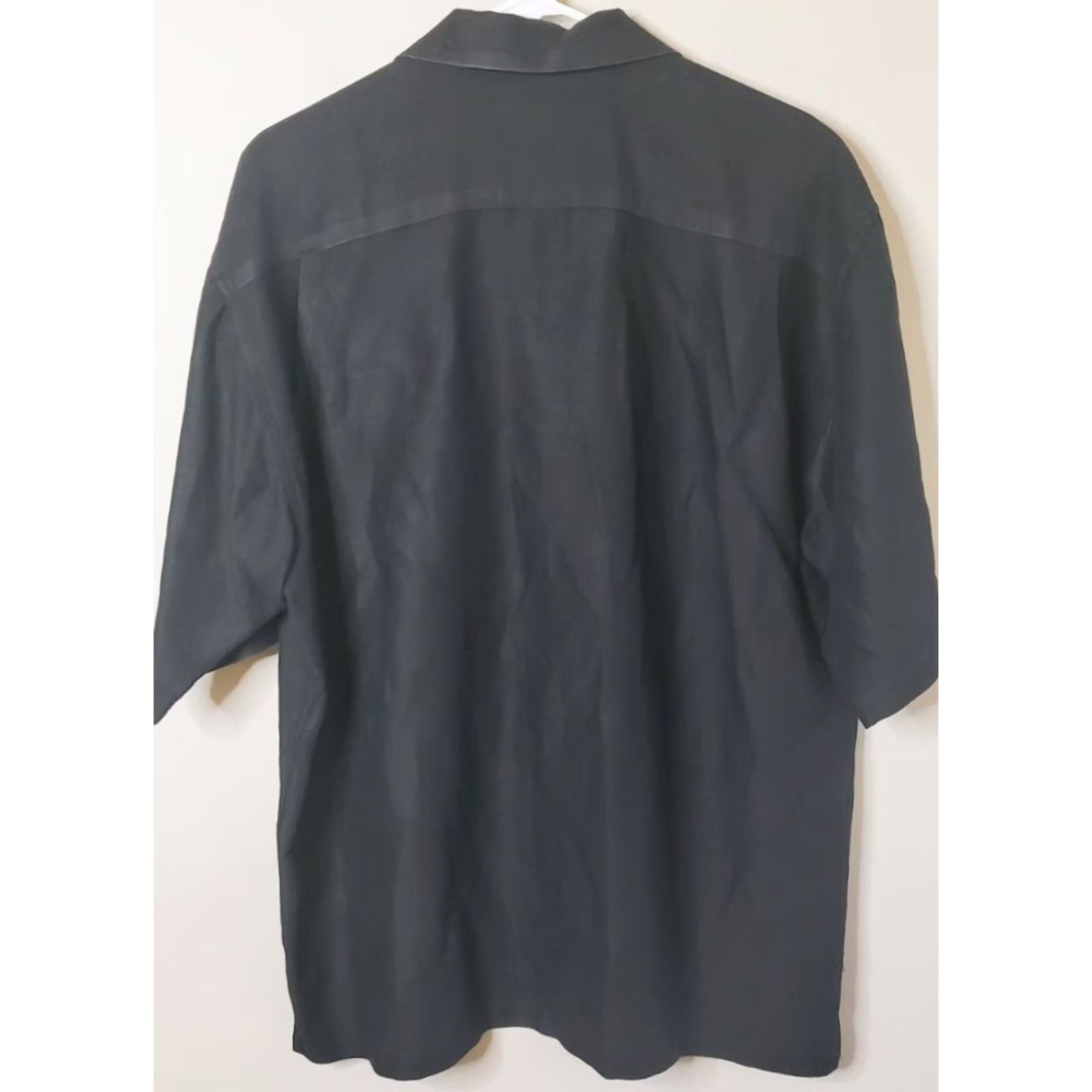 Vintage Reunion Menswear Shirt Mens L Black Button Front Short Sleeve Linen Blend Men Size US 33 - 6 Thumbnail