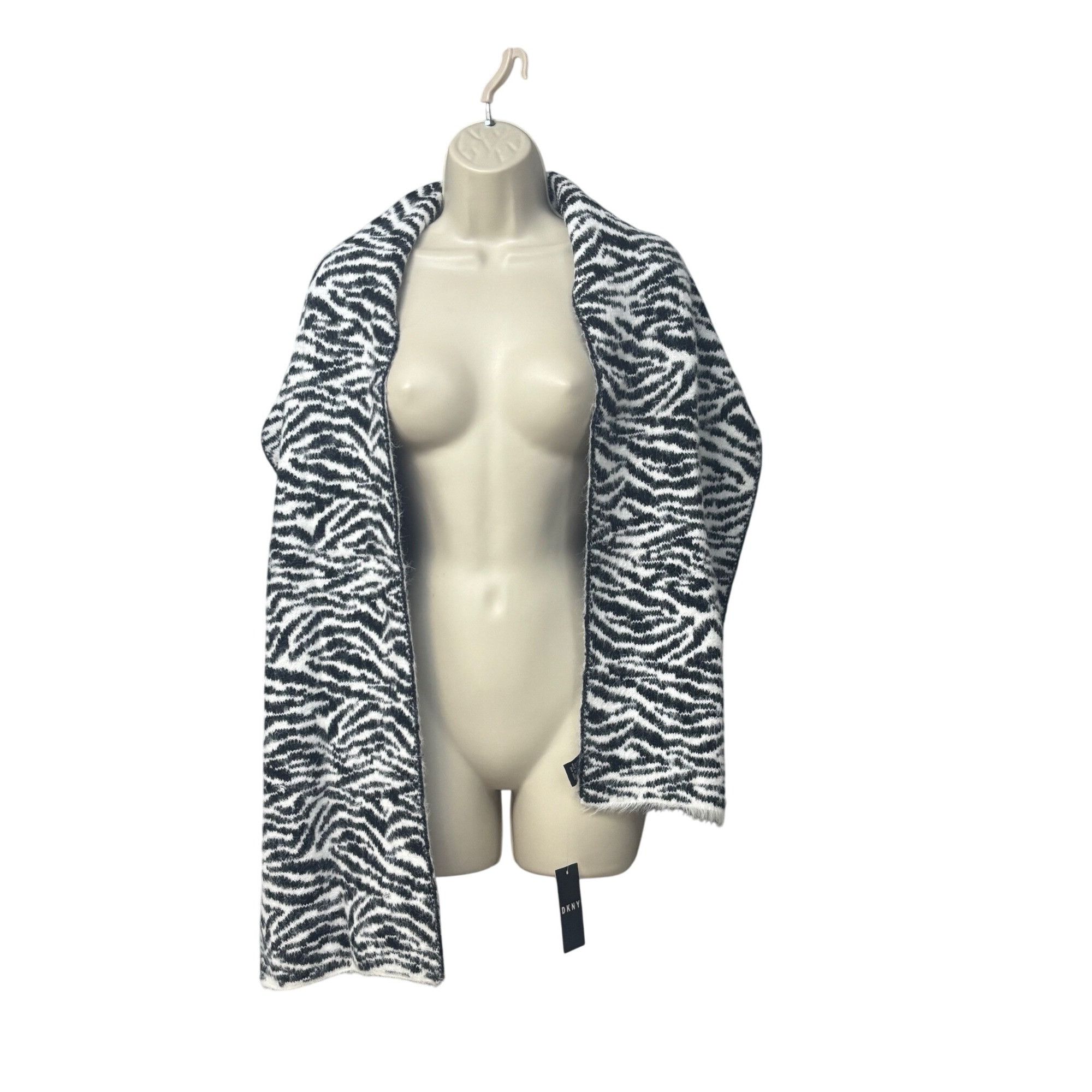 DKNY DKNY Fuzzy Animal Print Knit Scarf , Black/ White 12"x67" Size ONE SIZE - 3 Thumbnail