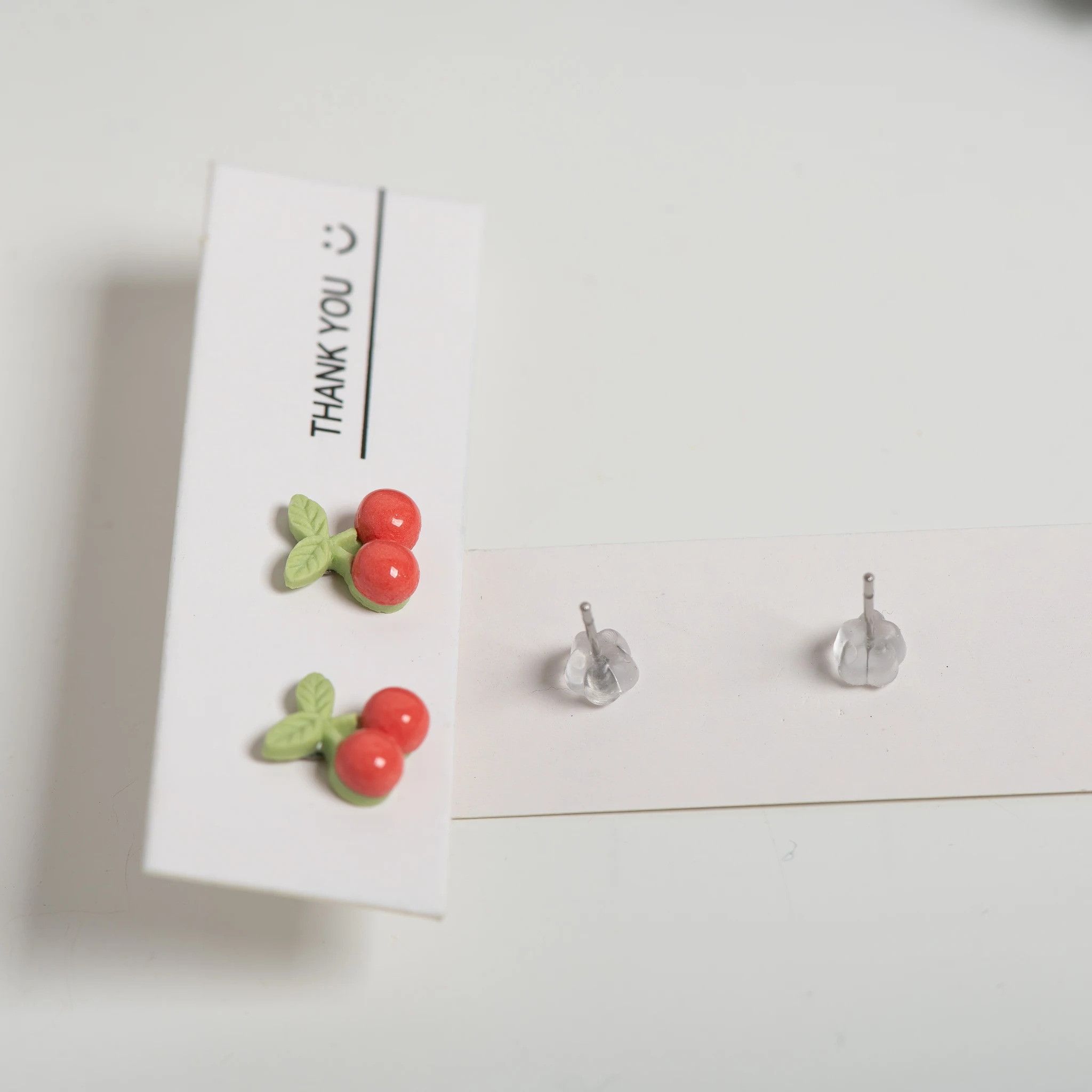 Jewelry Small Cherry Stud Earrings Ceramic Ear Gift For Her Size ONE SIZE - 3 Thumbnail