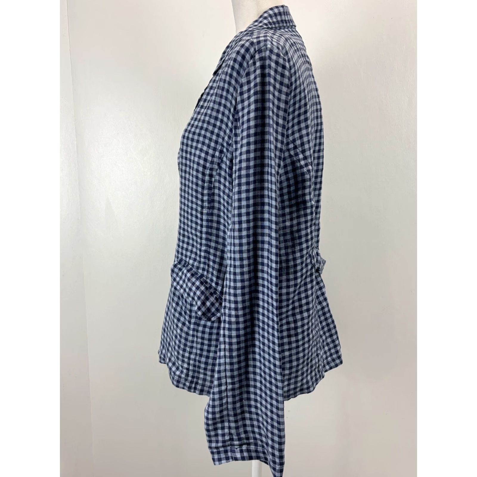 Vintage Sundance Women’s Blue Gingham 100% Linen Blazer Jacket Large Size L / US 10 / IT 46 - 2 Thumbnail