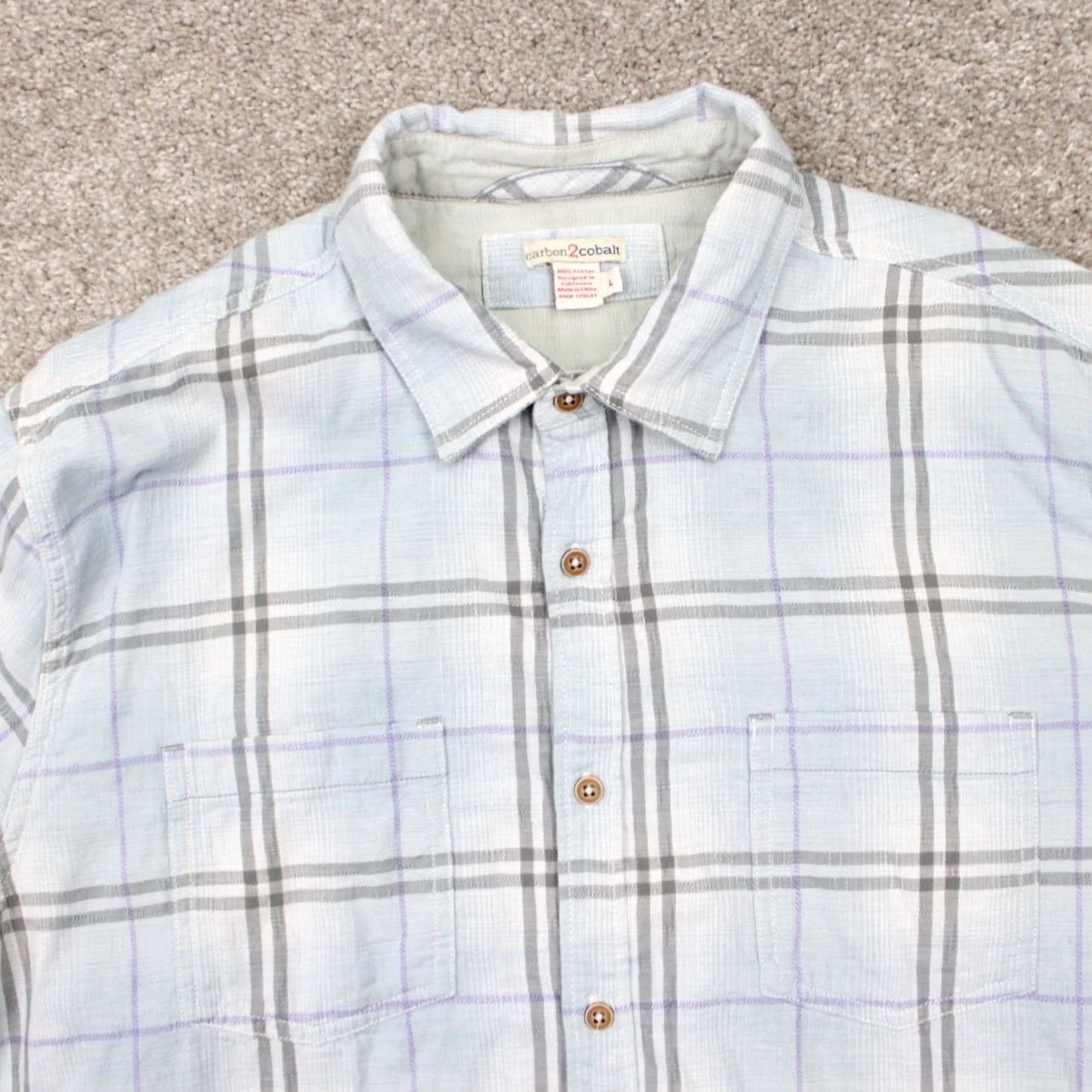 Carbon2Cobalt Carbon 2 Cobalt Shirt Mens Large Blue/Black/Purple/White Cotton L/S Button-Up Shirt Size US L / EU 52-54 / 3 - 6 Thumbnail