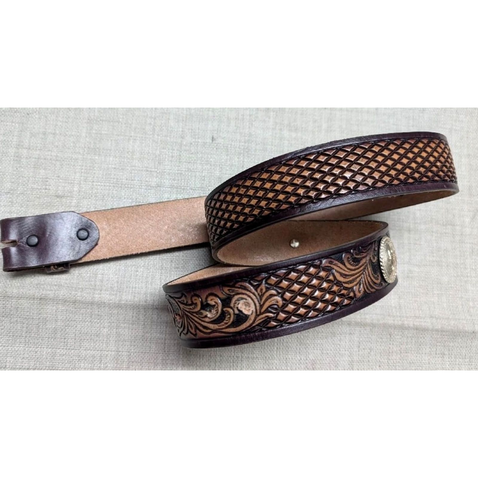 Tony Lama VINTAGE Tony Lama belt Western Belt 40 Tooled Buckle USA Made Brown Leather Men Size 40 - 3 Thumbnail
