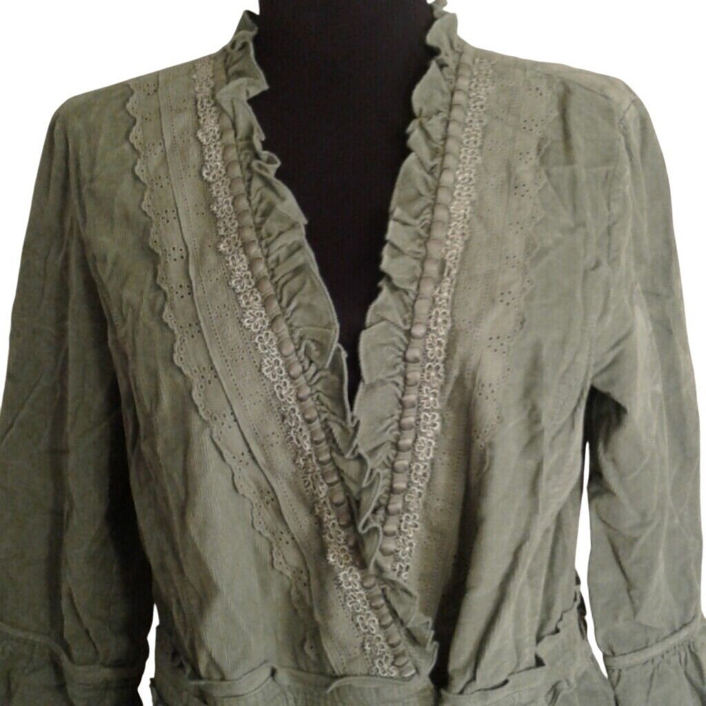 J. Jill J Jill XS Corduroy Jacket Green Ribbons Lace Romantic Flirty Size XS / US 0-2 / IT 36-38 - 2 Thumbnail