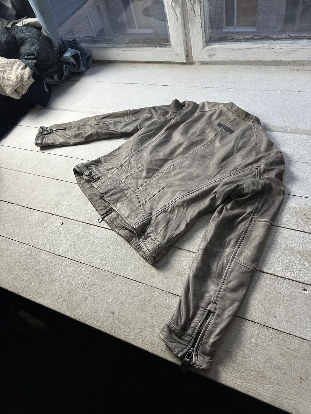 Other 🚨Y2K RICK OWENS TYPE DIRTY SLIM FIT ZIP LEATHER JACKET Size S / US 4 / IT 40 - 10 Thumbnail