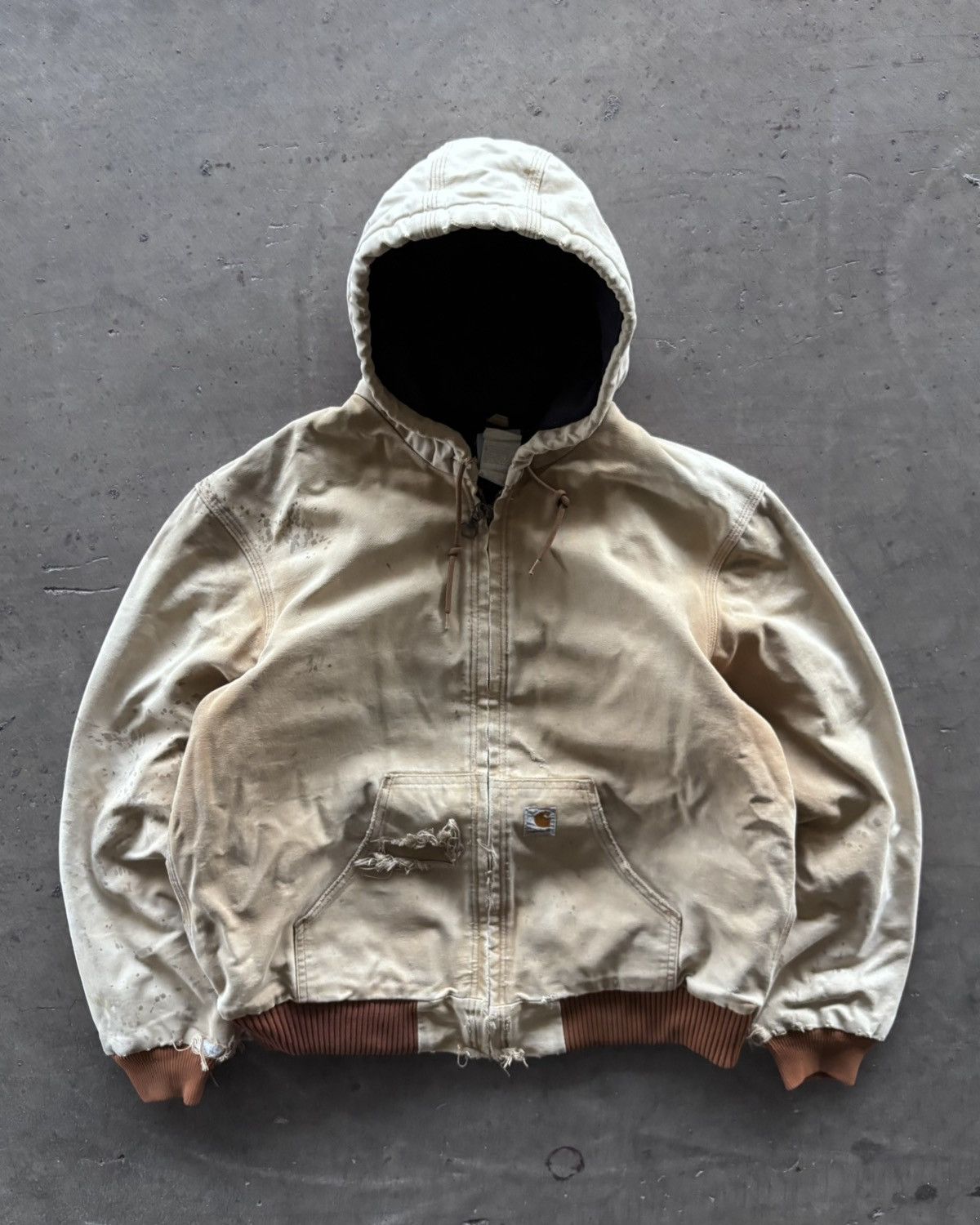 Carhartt Vintage Carhartt Distressed Beige Hooded Jacket Size US M / EU 48-50 / 2 - 1 Thumbnail