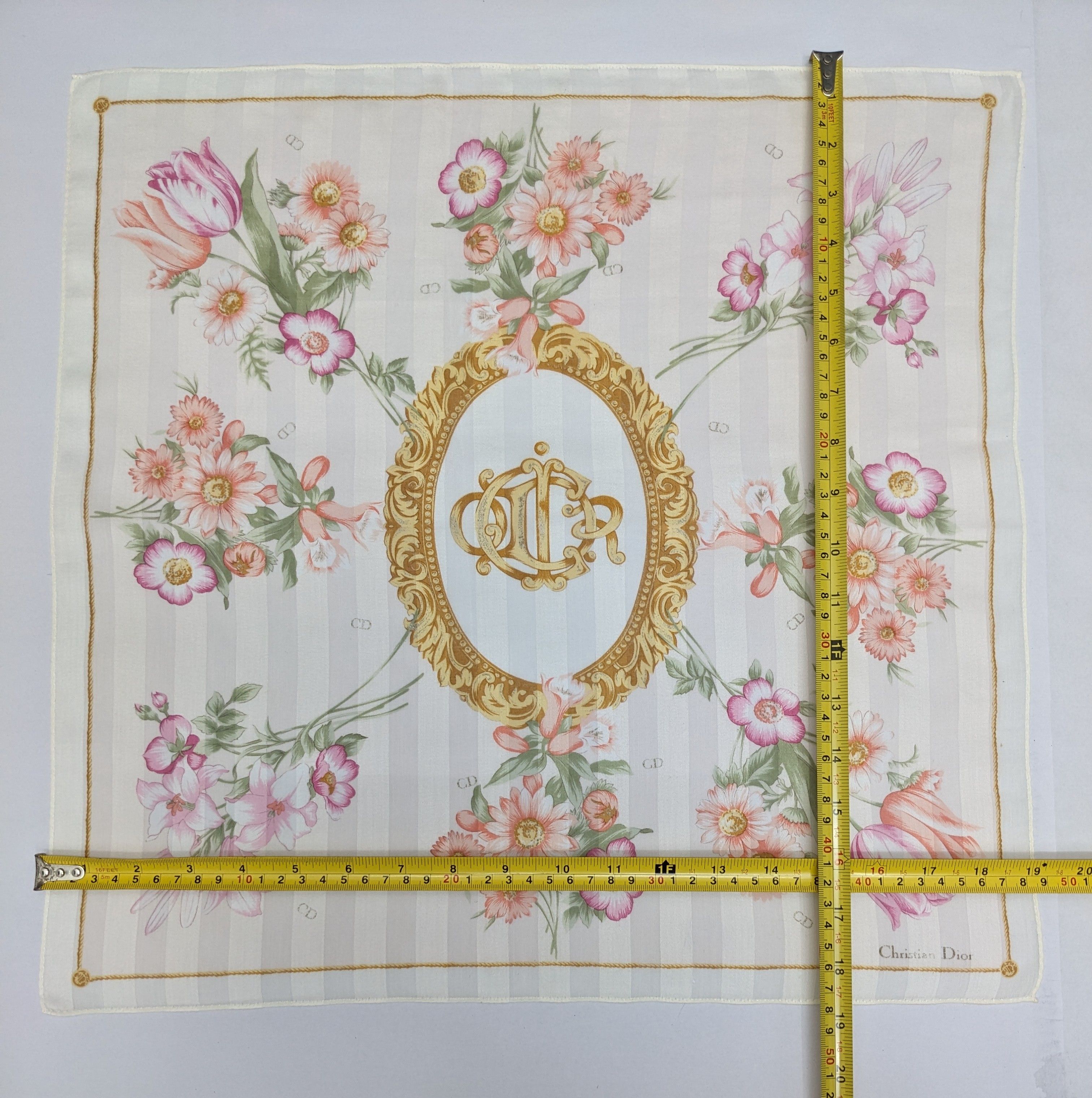 Dior Christian Dior Silk Handkerchief Tulips Floral Baroque Crest Size ONE SIZE - 5 Thumbnail