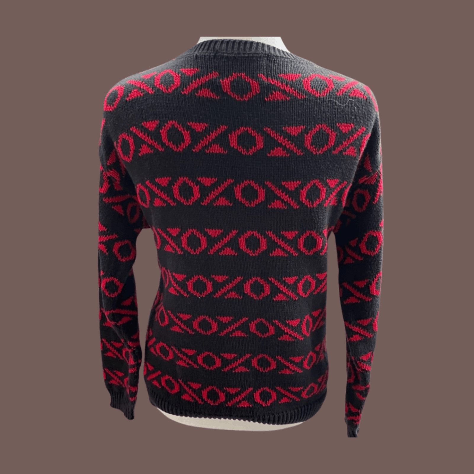 Vintage VTG Knit Sweater | Cambridge XOXO Red Black 90s Grandpa Fit Size US S / EU 44-46 / 1 - 2 Thumbnail