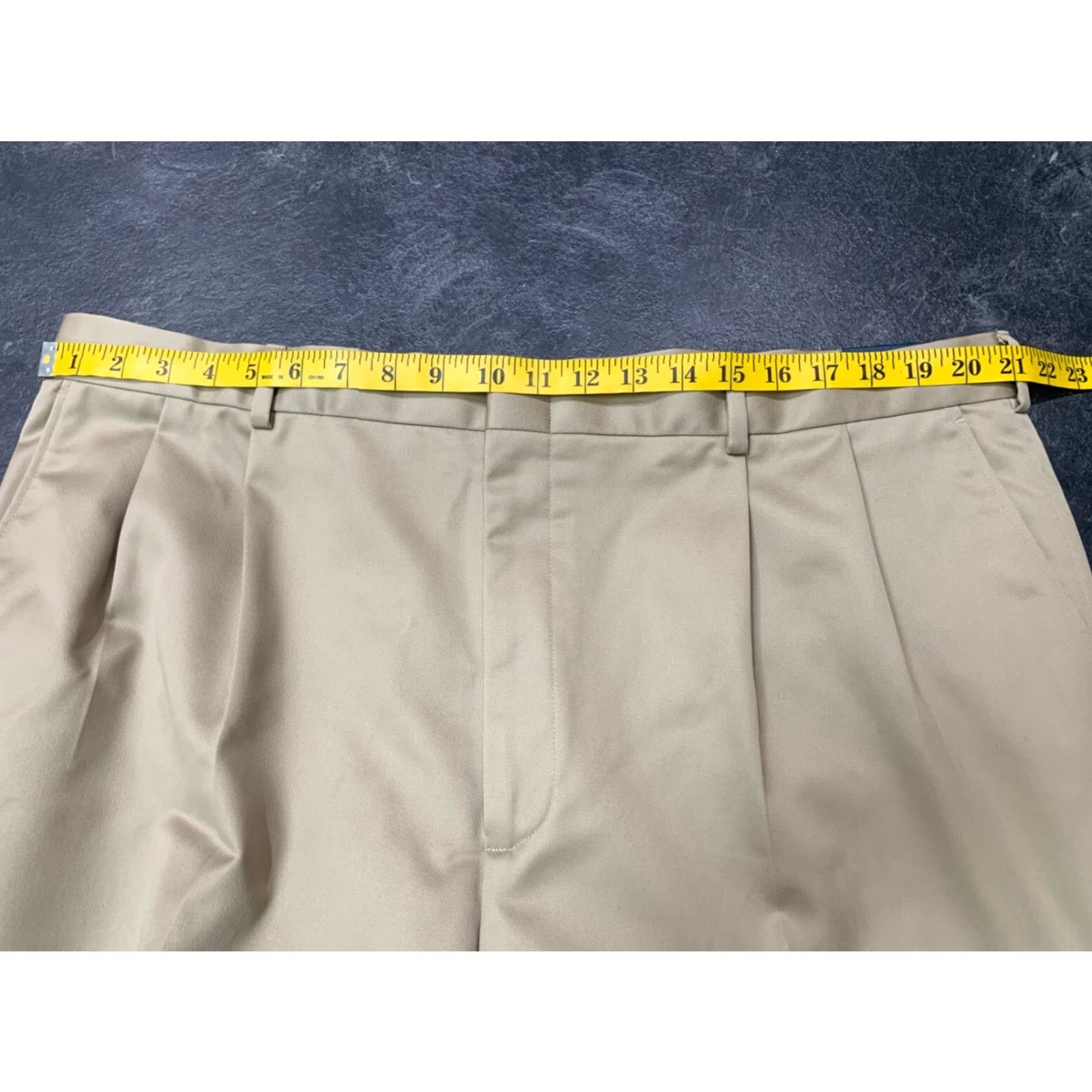 Lands' End Lands' End Men’s 42L Chino Pants Khaki Beige Pleated, Cuffed, Belted, Pockets, Straight Leg, 60% Cotton 40% Polyester, Machine Washable, Big & Tall Size US 42 / EU 58 - 6 Thumbnail